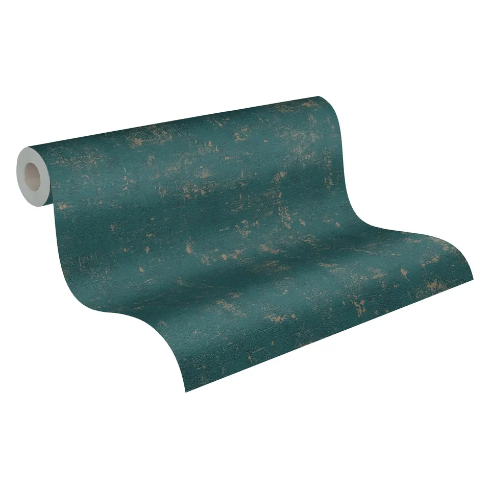 a-s-cr-ation-bast-vliestapete-petrol-gold-metallic image 1