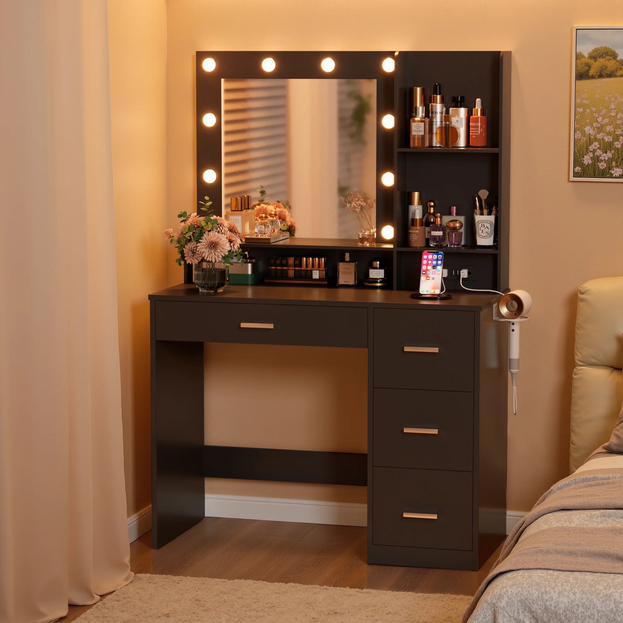 homall-bedroom-schminktisch-wei-led-spiegel-4-schubladen image 3