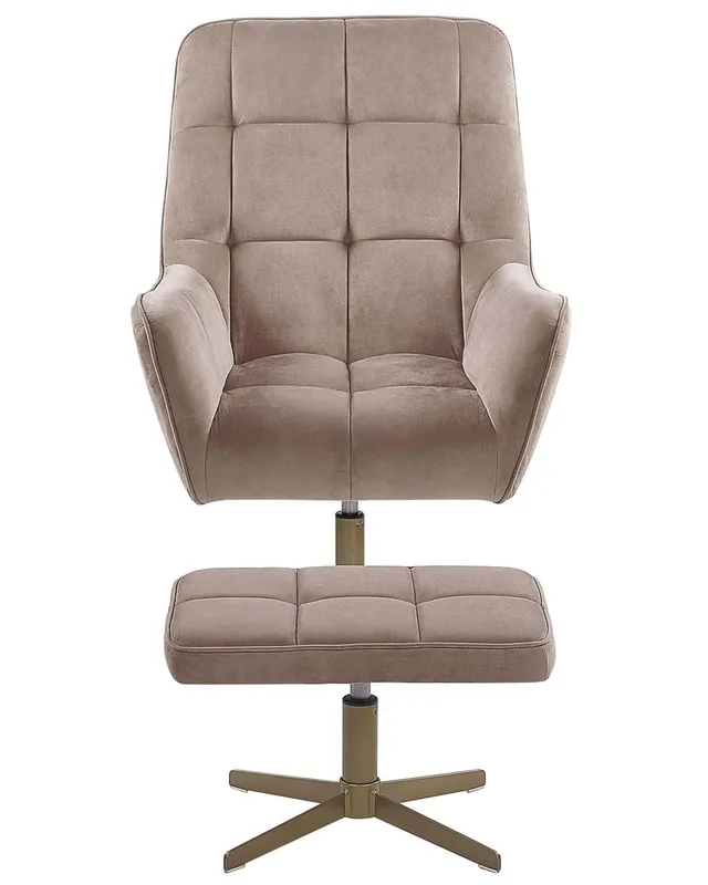 beliani-molle-sessel-mit-hocker-beige-samt-gold-gesteppt image 1