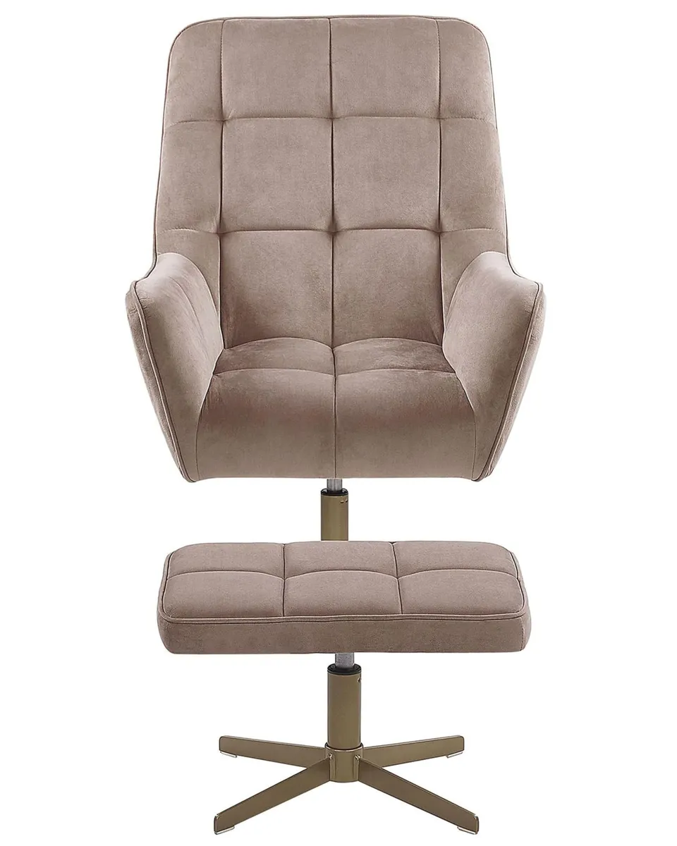 beliani-molle-sessel-mit-hocker-beige-samt-gold-gesteppt image 1