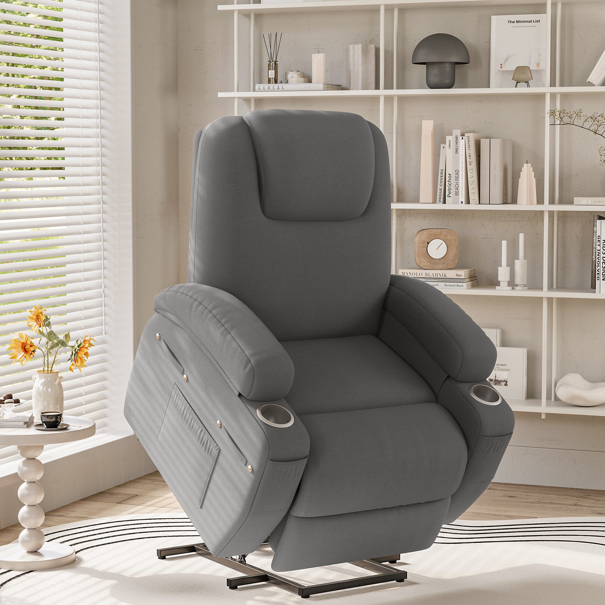 homall-recliner-chair-fernsehsessel-grau-stoff-mit-massage image 2