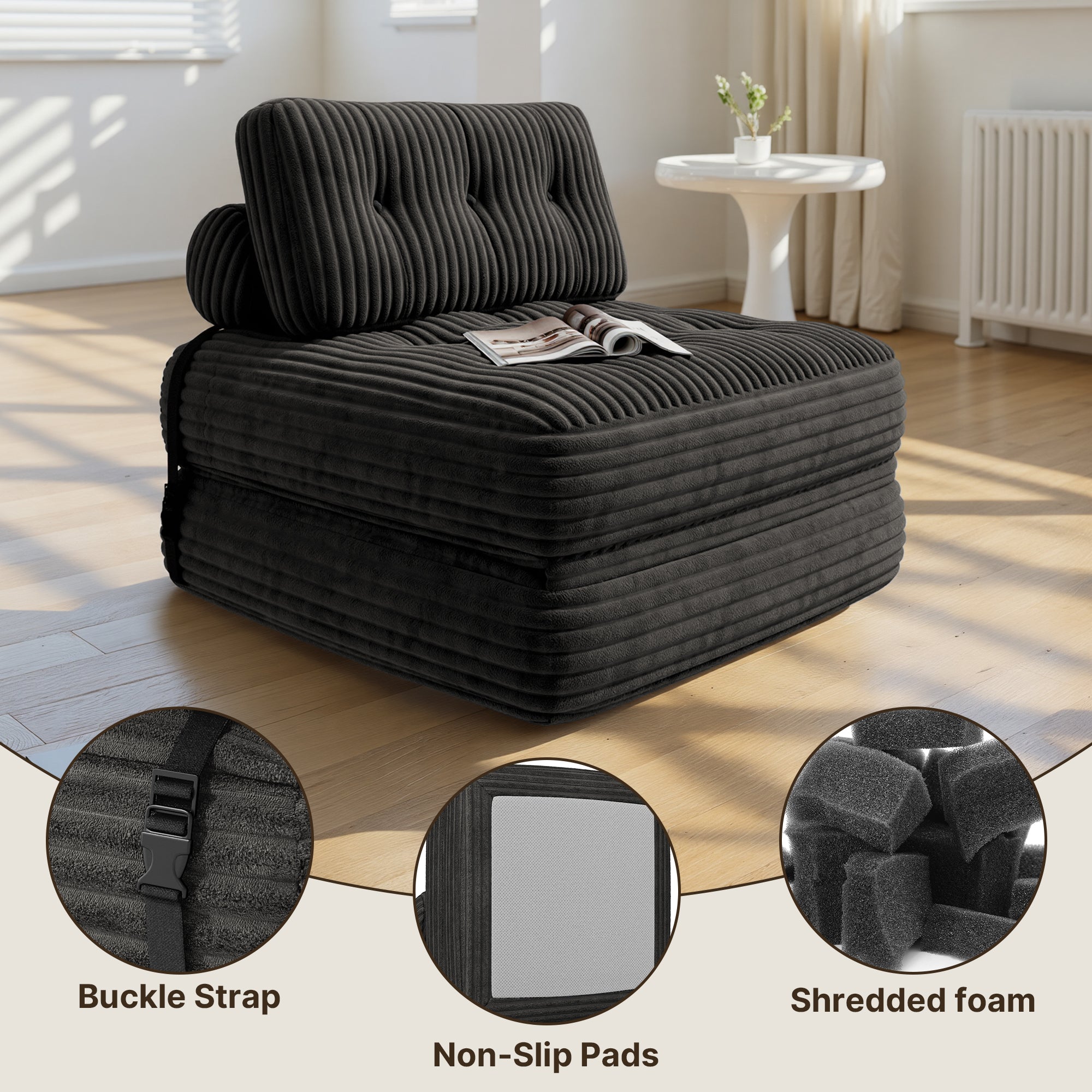 bealife-ar32-sitzsack-faltbar-schwarz-cord-schlafsofa image 4