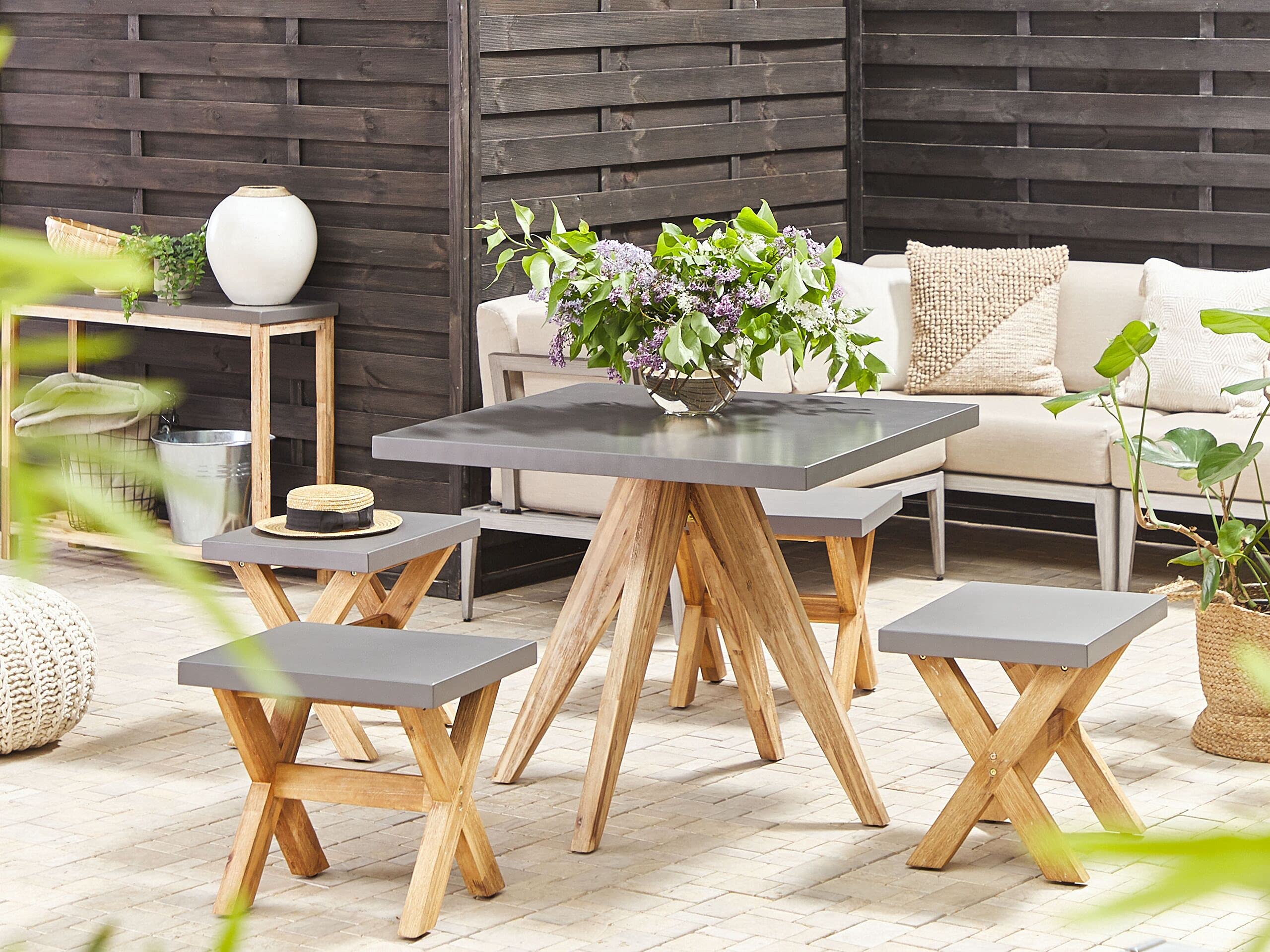 beliani-olbia-gartenset-90x90-cm-4-hocker-grau image 2