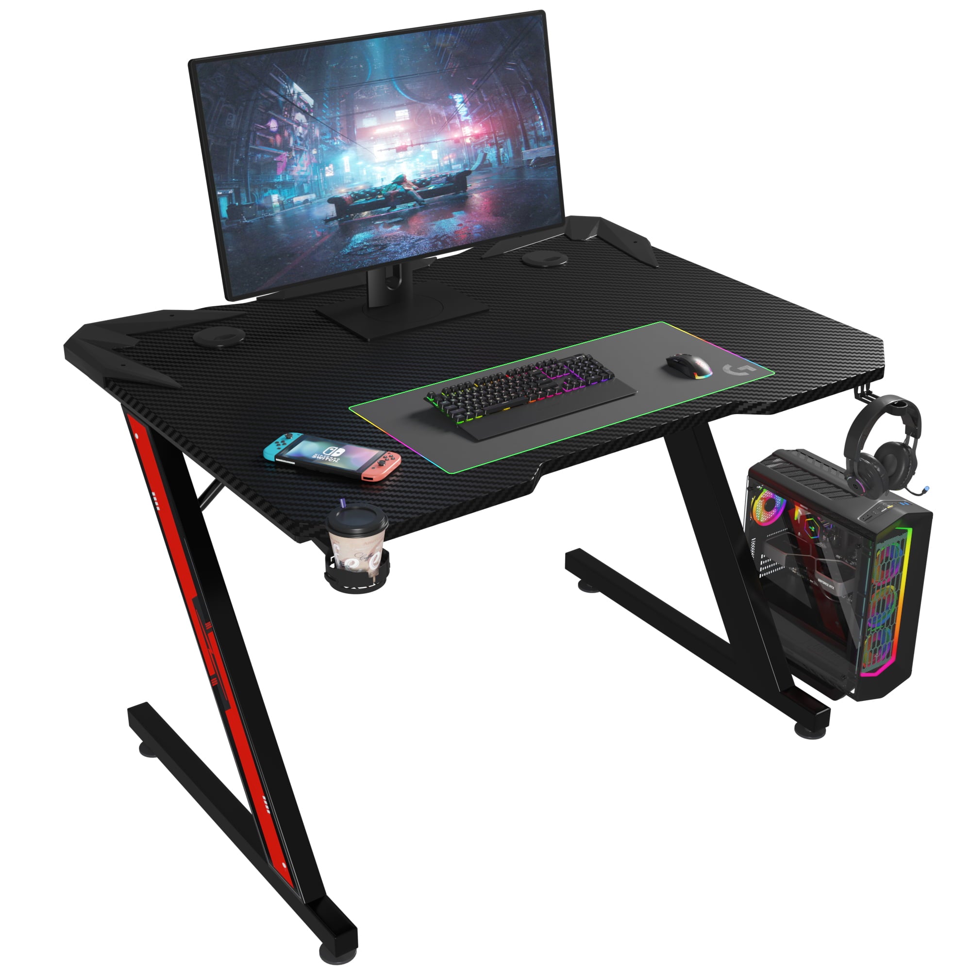 homall-gaming-desk-schreibtisch-44-zoll-schwarz-carbon-z-form image 1