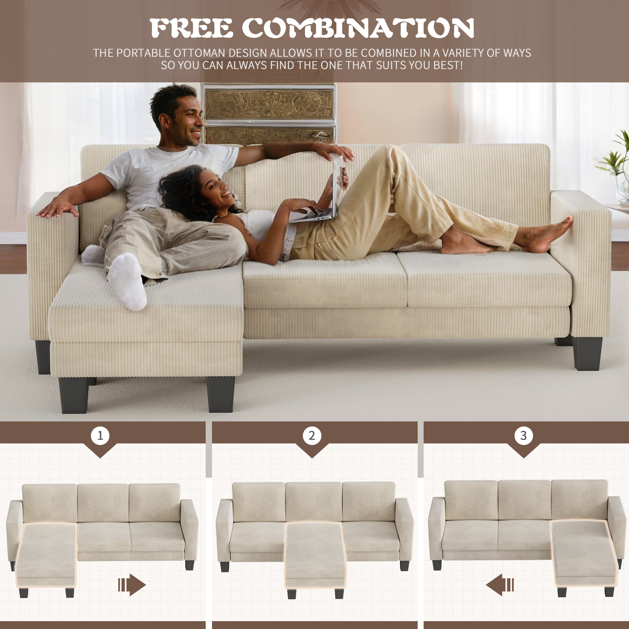 homall-accent-chair-samtsessel-grau-l-form-umwandelbar image 3