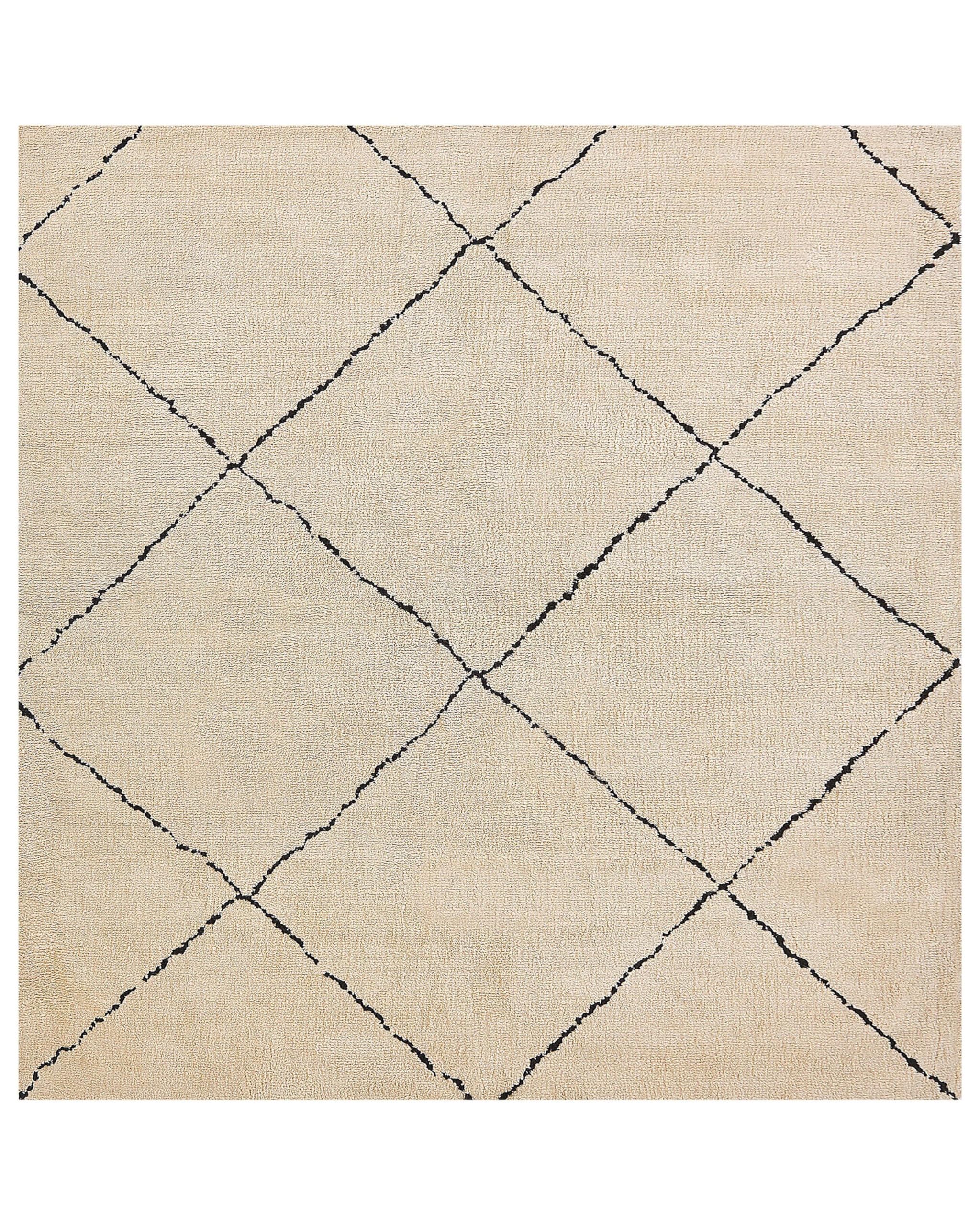 beliani-mutki-shaggy-teppich-200x200-beige-schwarz-kariert image 1