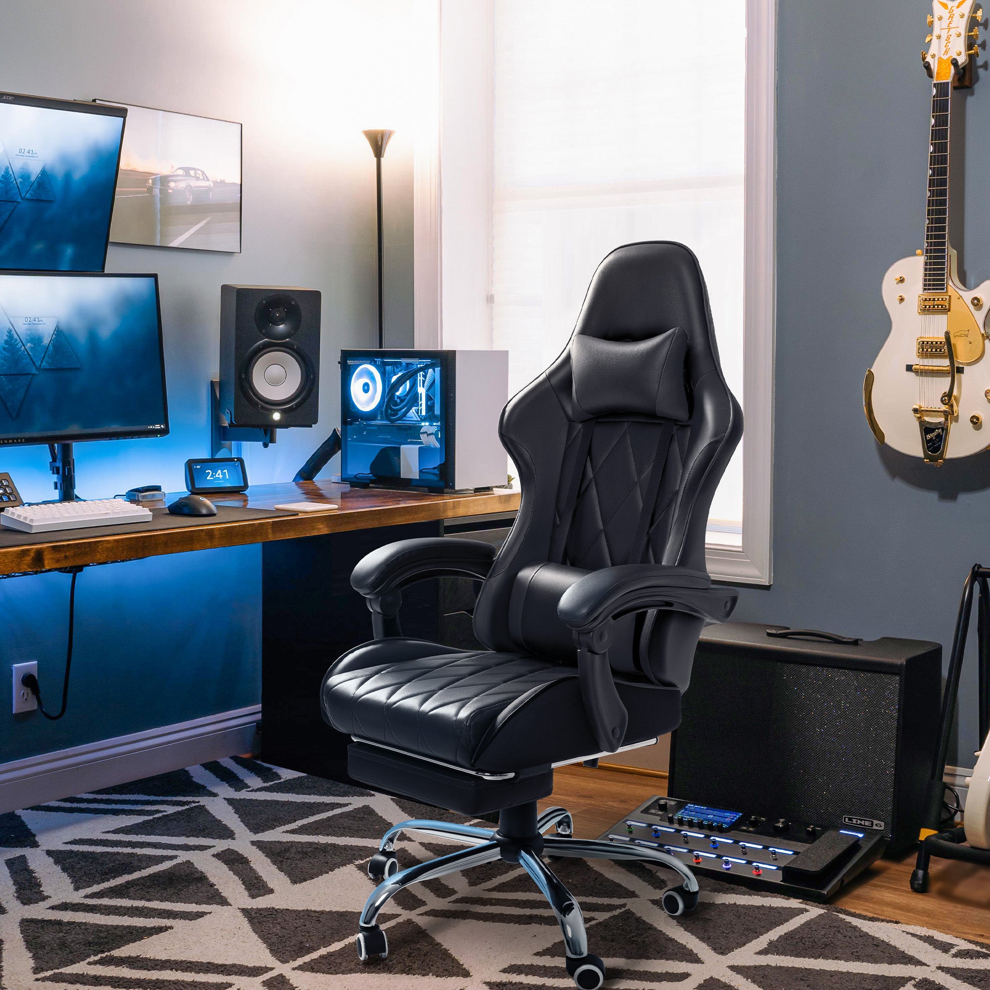 homall-gaming-chair-racing-stuhl-schwarz-massage-pu-leder image 3