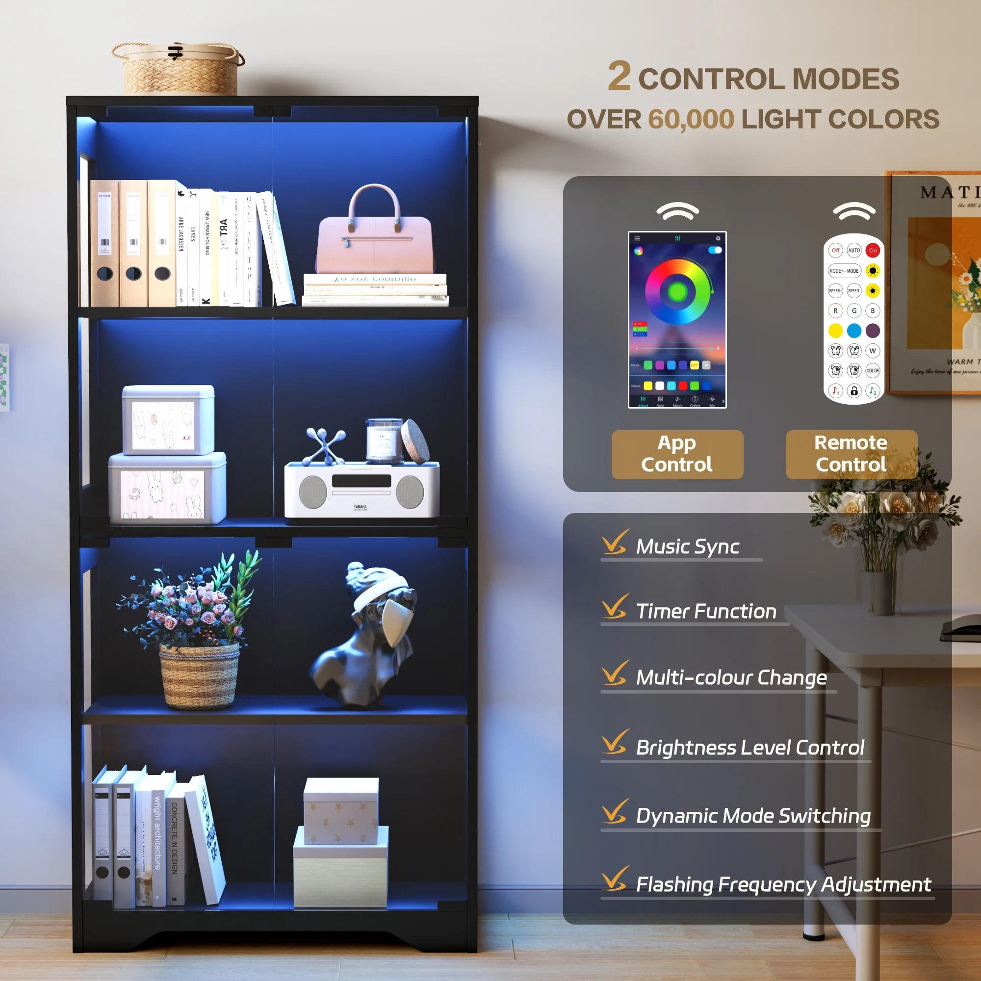 homall-shelf-vitrine-schwarz-4-f-cher-mit-led image 3