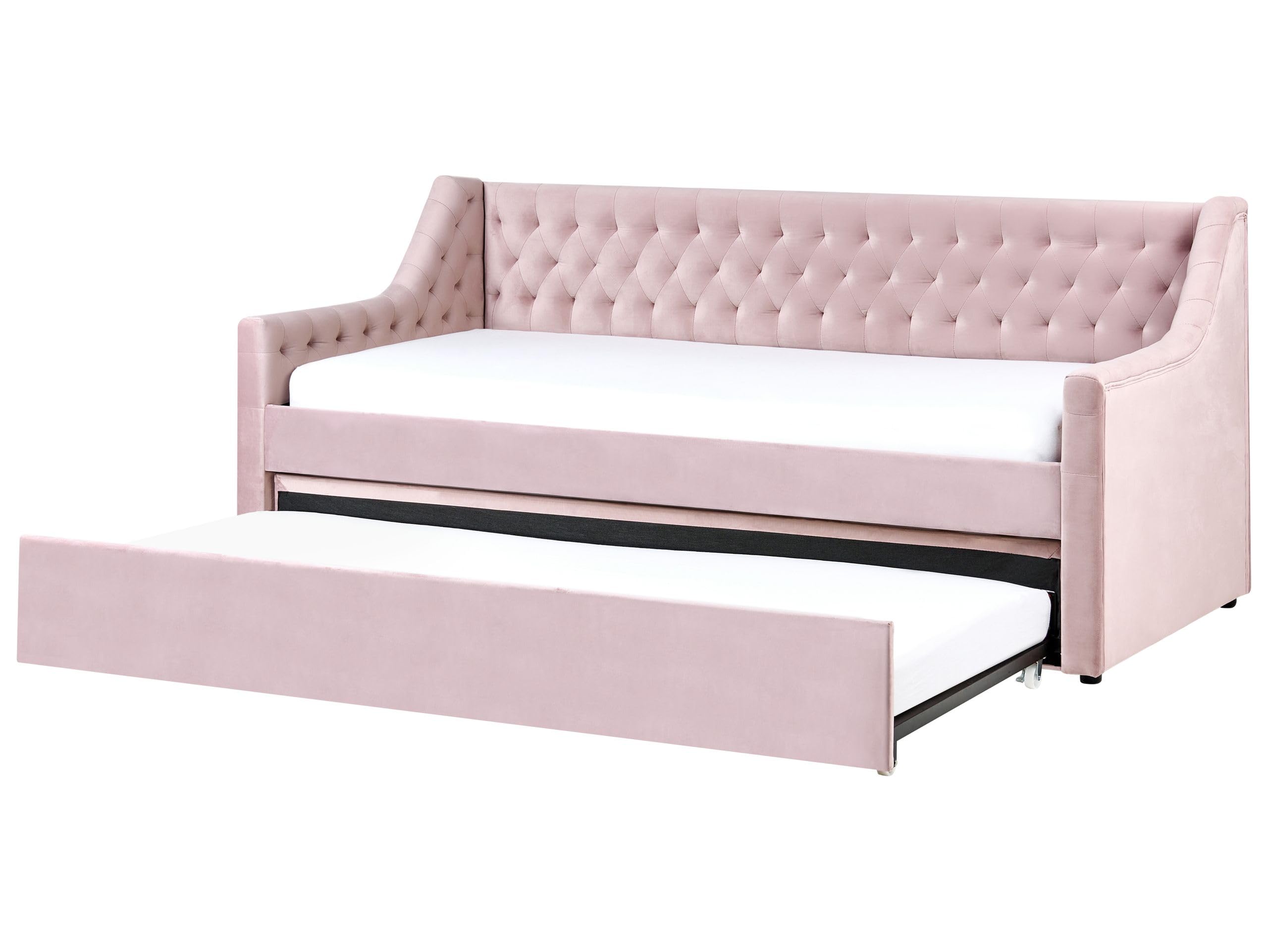 beliani-montargis-tagesbett-90x200-rosa-samt-ausziehbett-lattenrost image 1