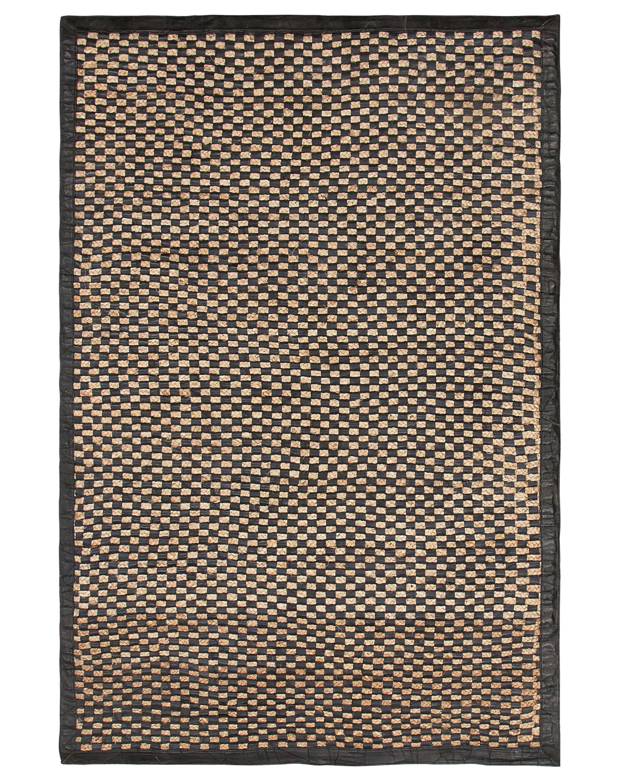 beliani-gerce-ii-teppich-140x200-beige-schwarz-leder-jute-kariert image 1