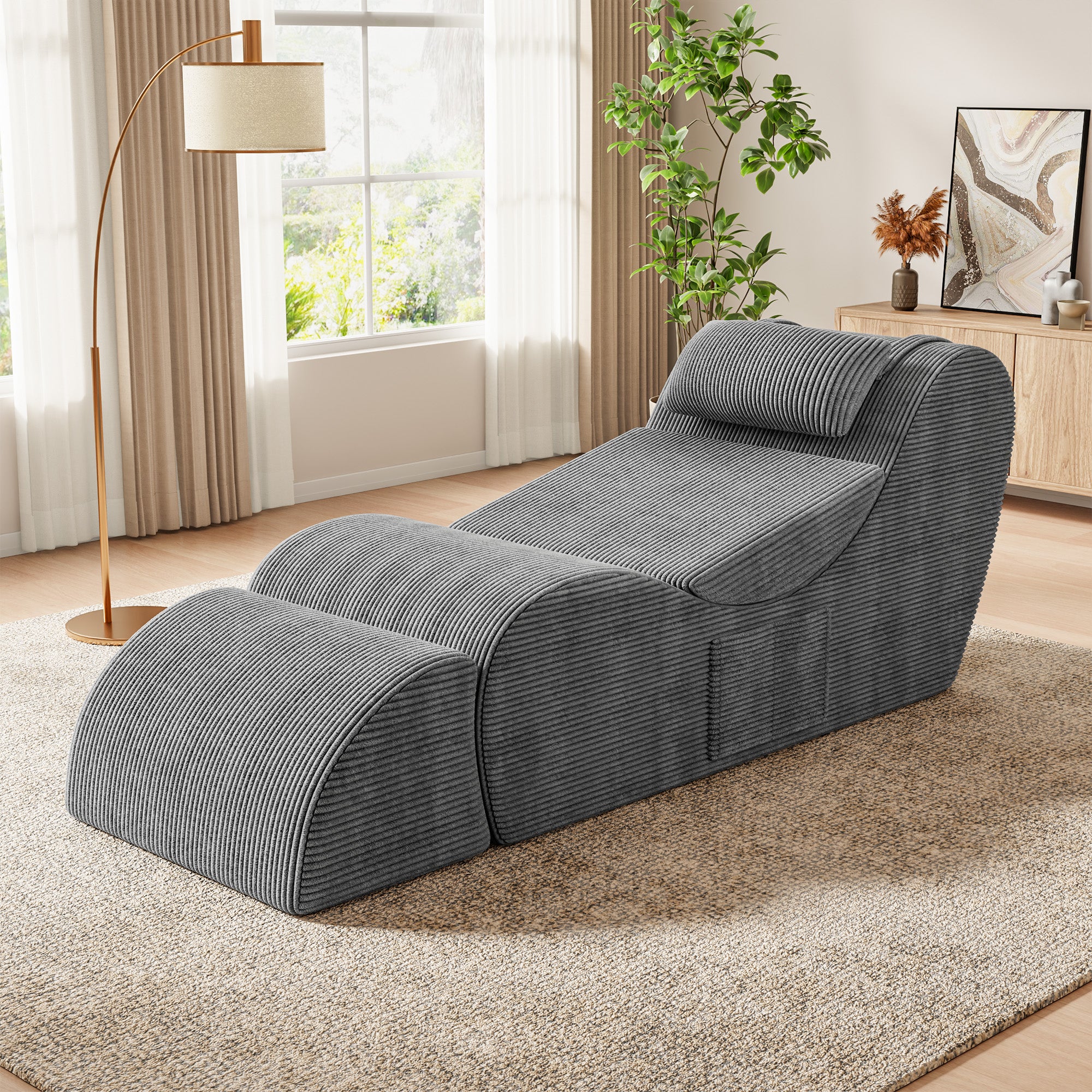 homall-recliner-chair-liegesessel-grau-cord-mit-kissen image 3