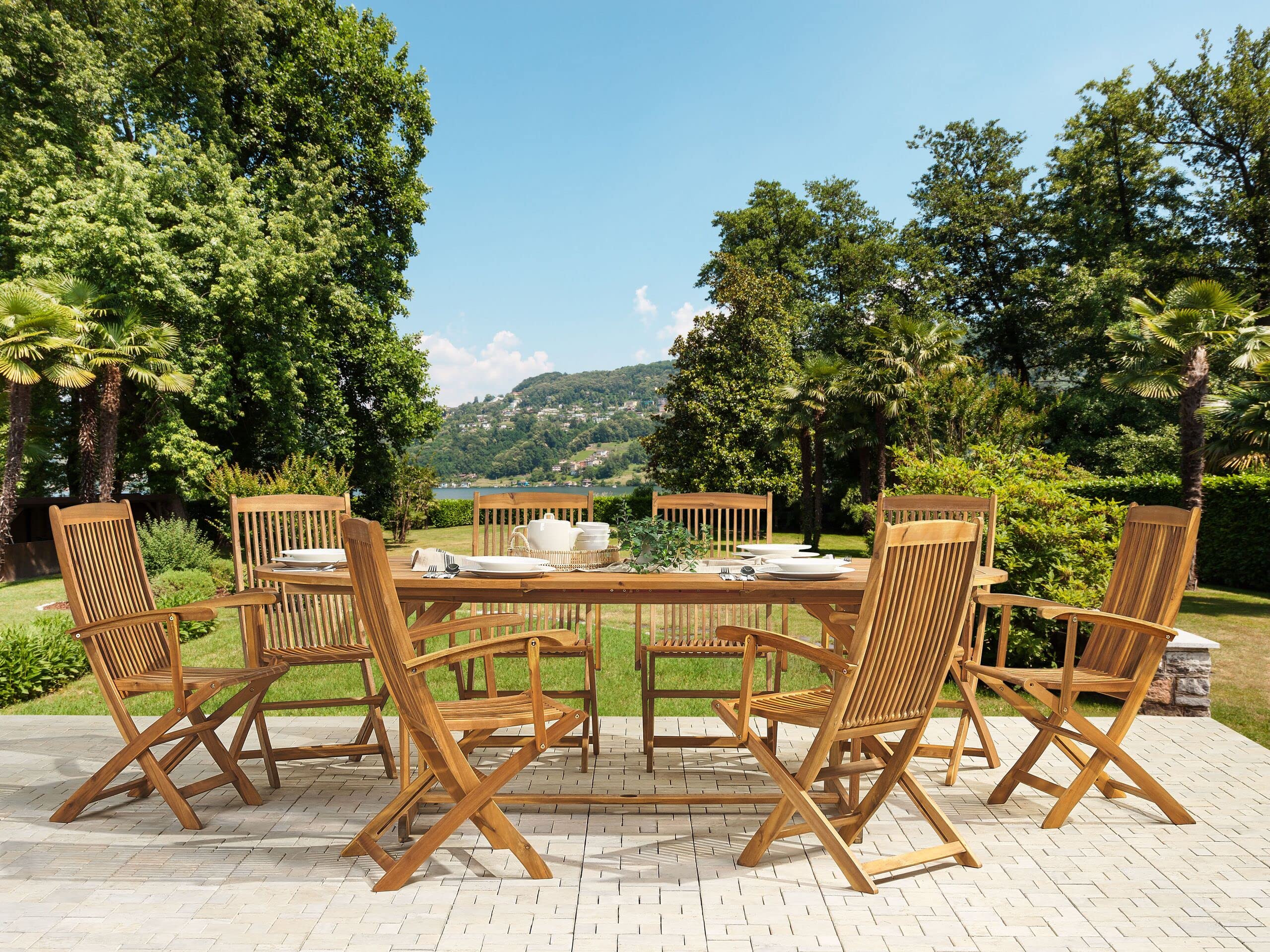beliani-maui-gartenset-akazie-8-st-hle-ausziehtisch-oval image 2