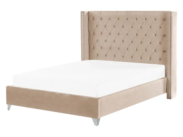 beliani-lubbon-polsterbett-samt-beige-160x200-chesterfield image 1