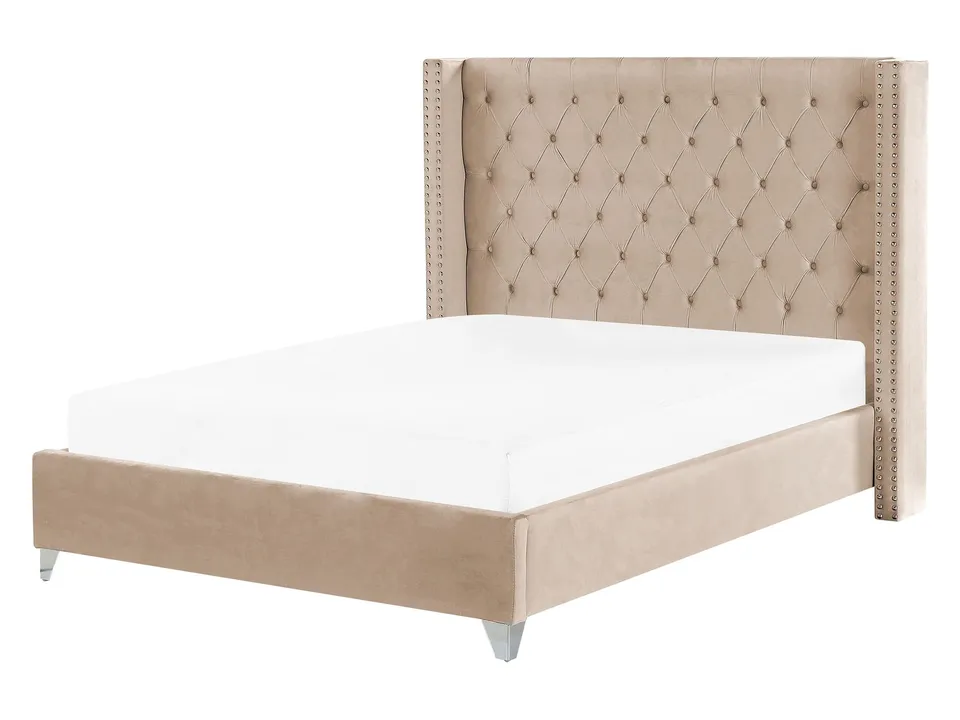 beliani-lubbon-polsterbett-samt-beige-160x200-chesterfield image 1