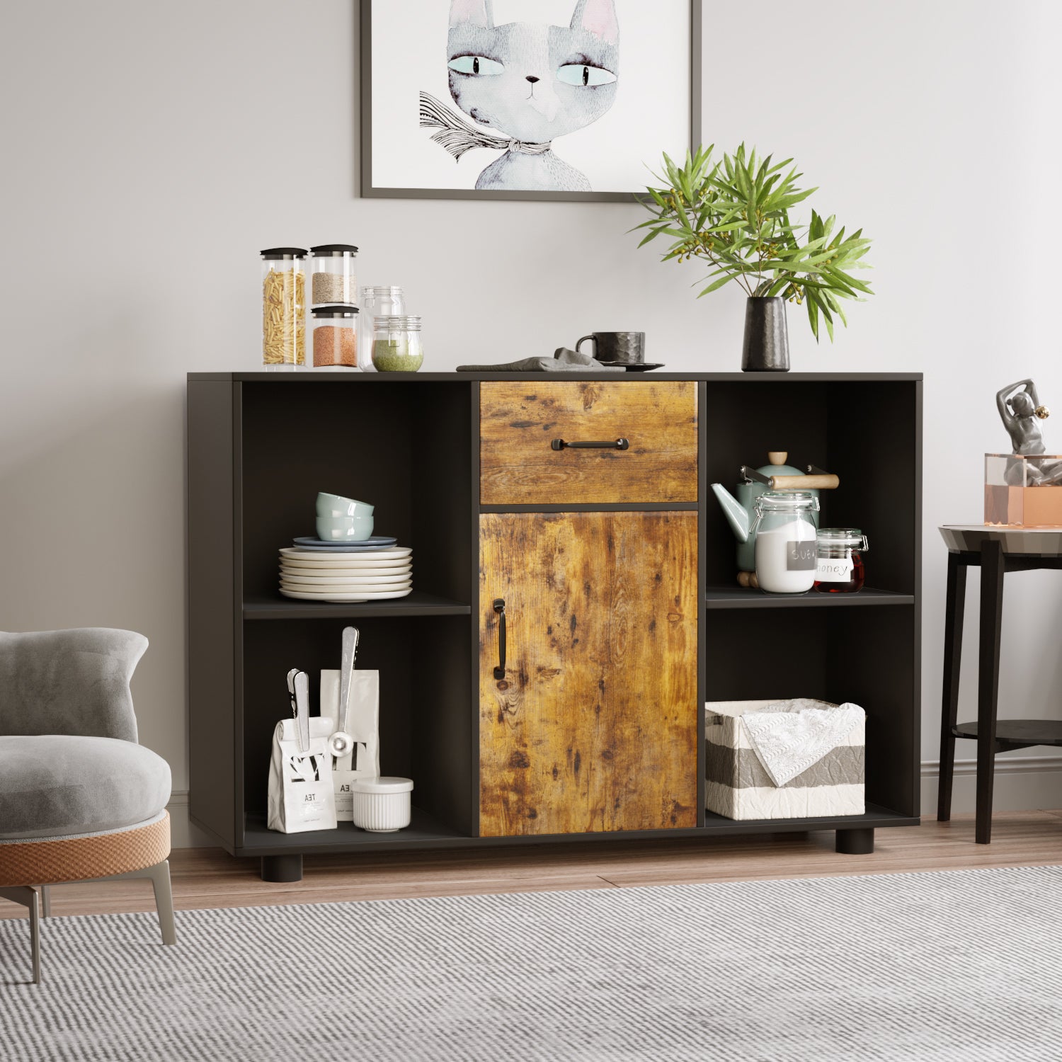 homall-shelf-sideboard-holz-mit-schublade-braun image 3