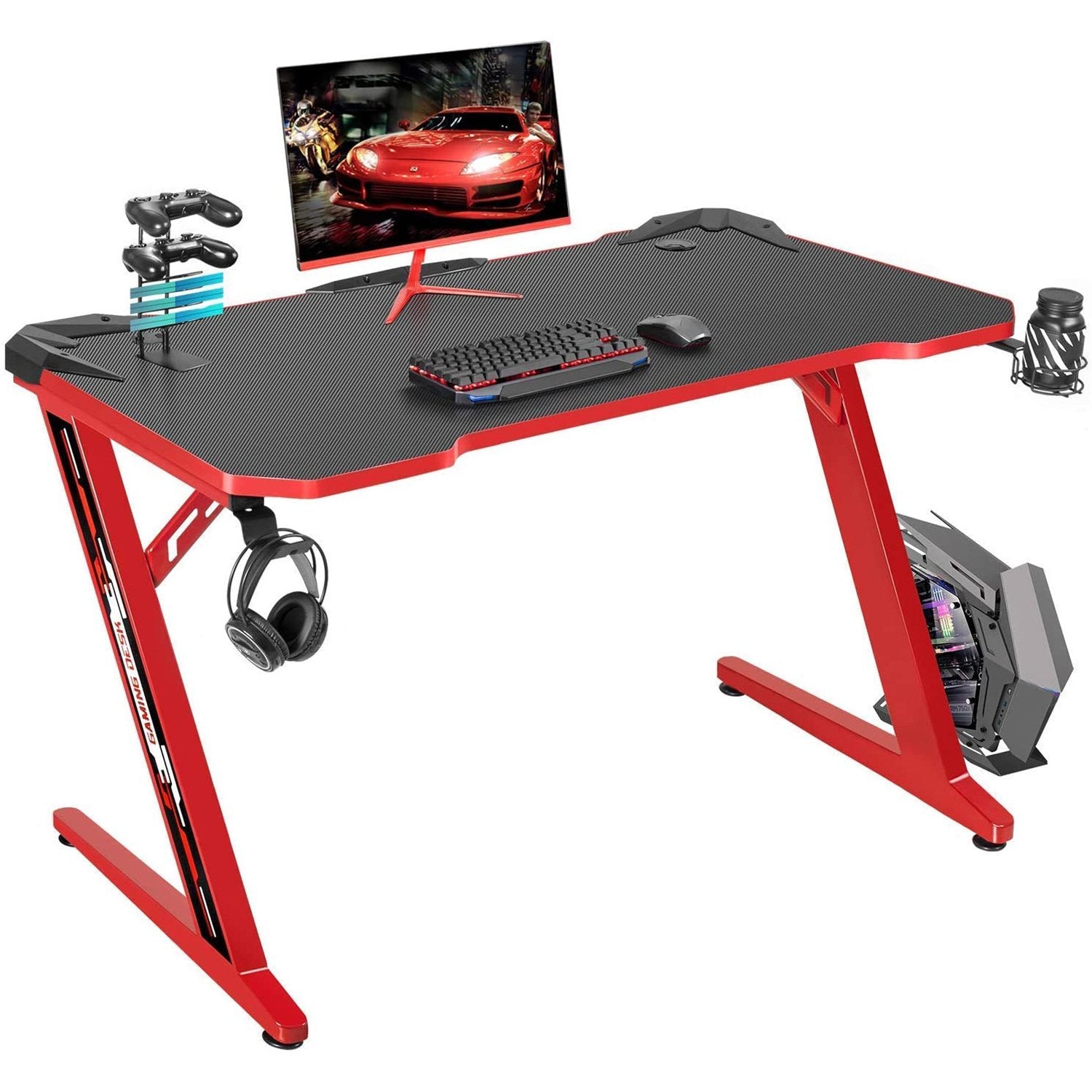 homall-gaming-desk-44-zoll-gaming-tisch-rot image 1