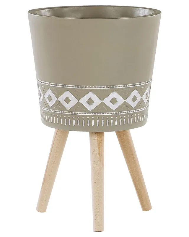 beliani-arta-blumentopf-taupe-35cm-mit-holzbeinen image 1