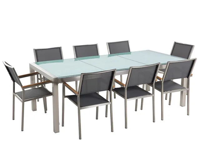 beliani-grosseto-gartenset-8-sitzer-grau-220-cm-glas image 1