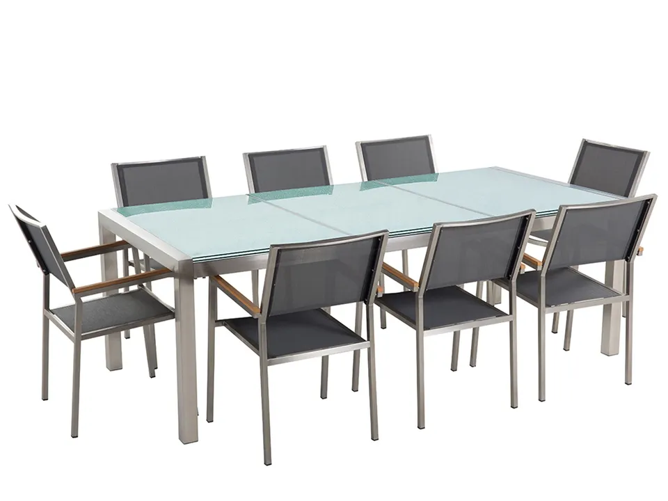 beliani-grosseto-gartenset-8-sitzer-grau-220-cm-glas image 1