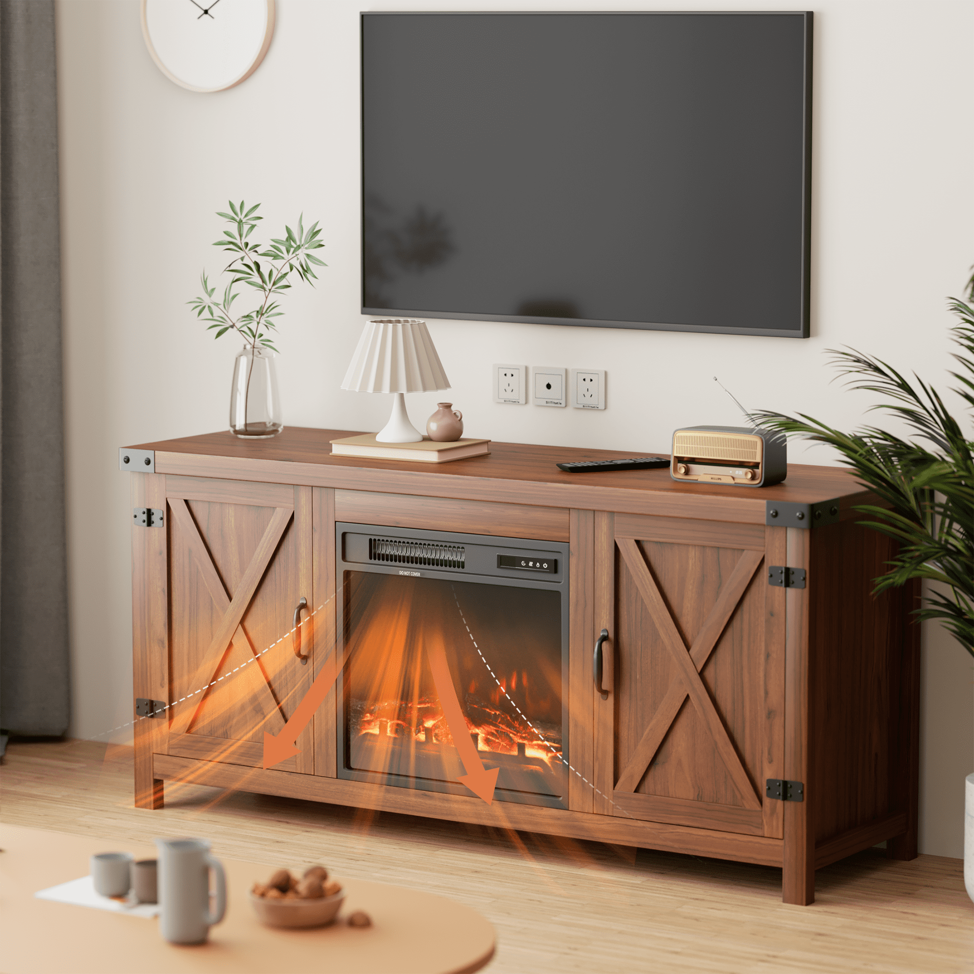 homall-tv-stand-tv-schrank-58-zoll-braun-mit-kamin image 1