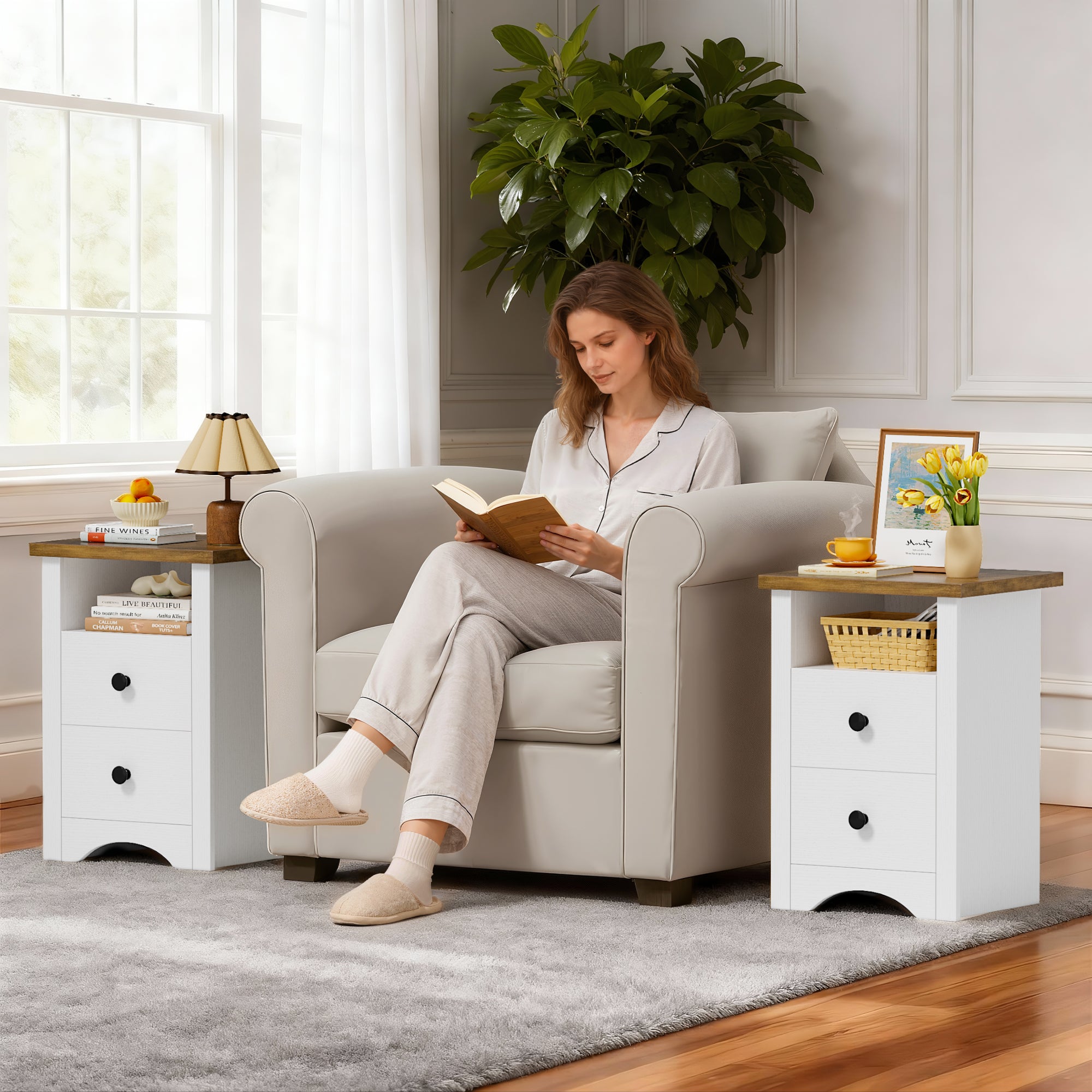 homall-bedroom-nachttisch-2er-set-wei-mit-2-schubladen image 7