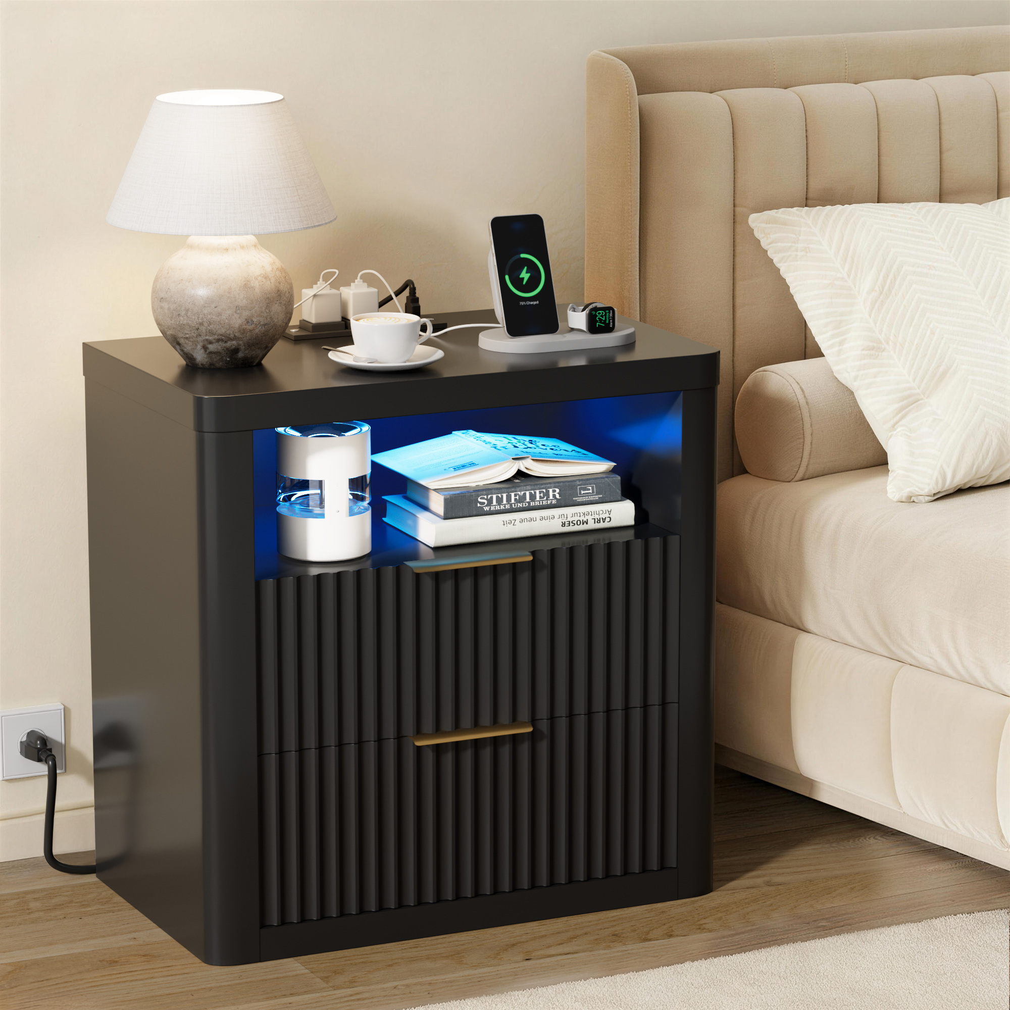 homall-bedroom-nachttisch-wei-mit-ladestation-und-led image 3