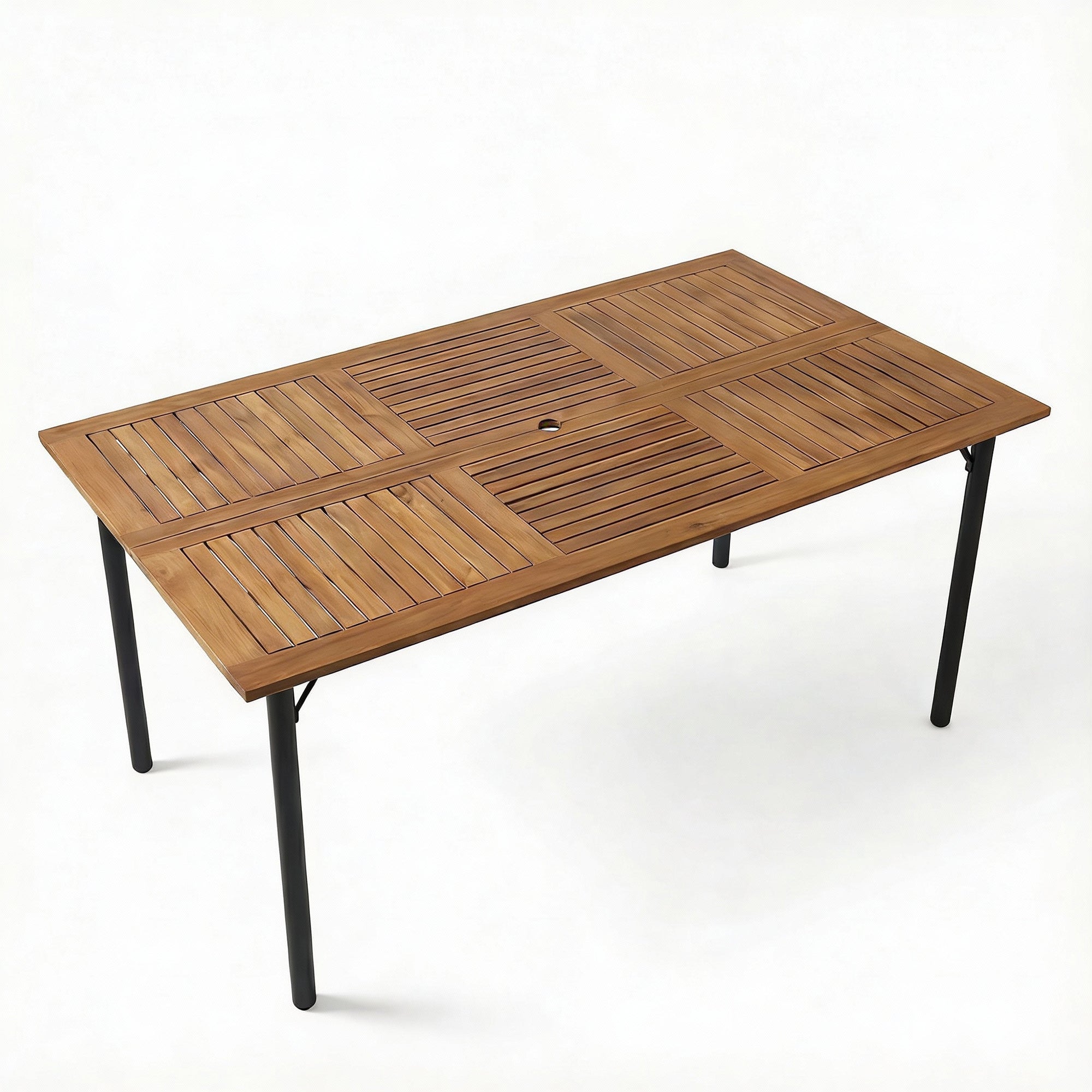 homall-gartentisch-akazie-metall-6-personen-mit-schirmloch image 1