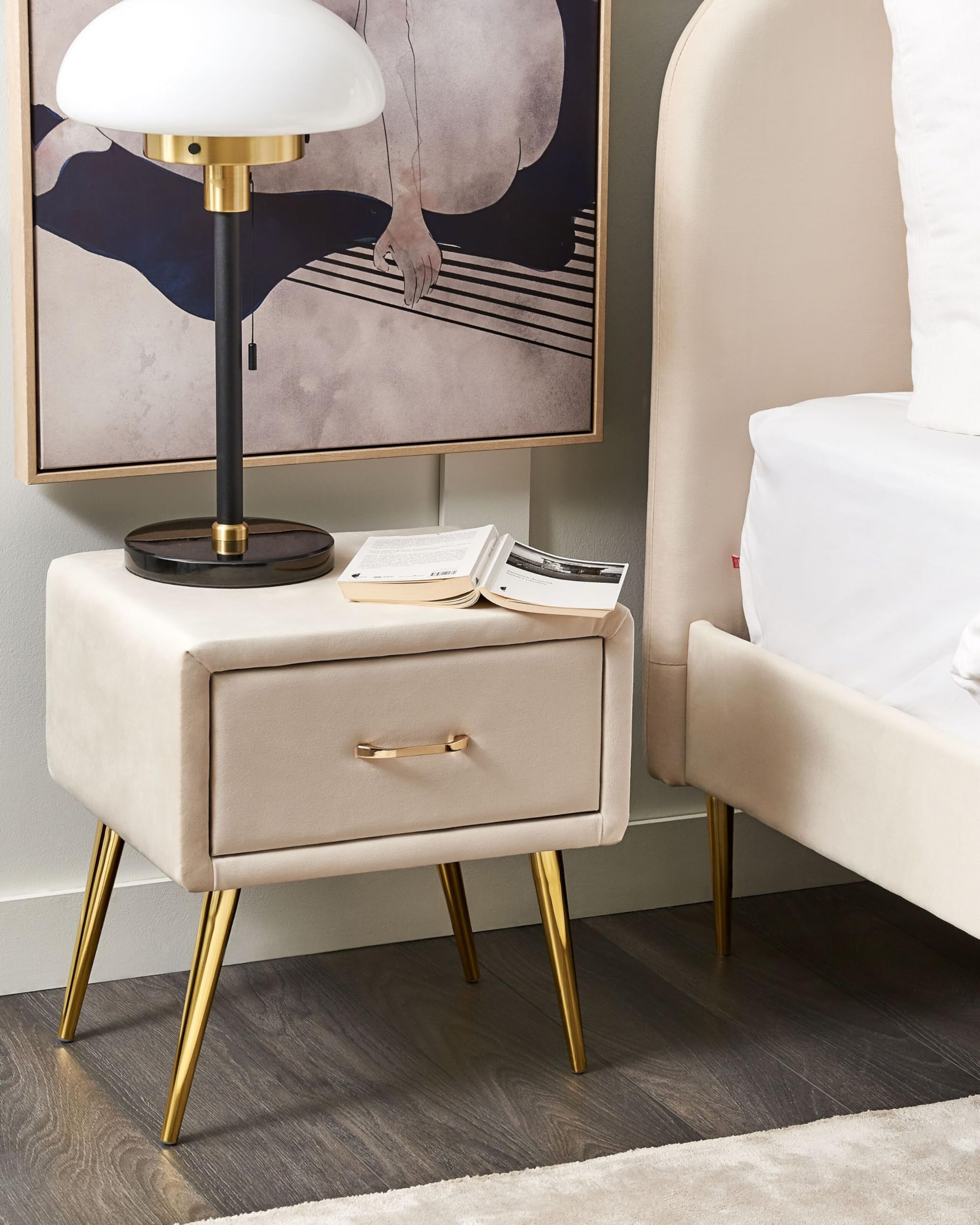 beliani-flayat-nachttisch-beige-samt-mit-schublade-gold image 2