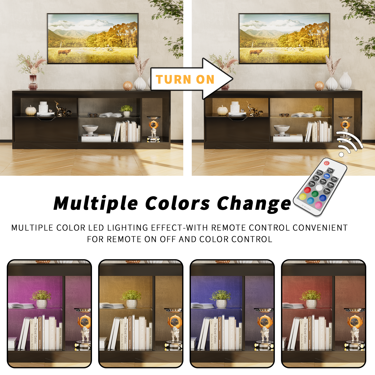 homall-tv-stand-lowboard-schwarz-65-zoll-mit-led-140cm image 2