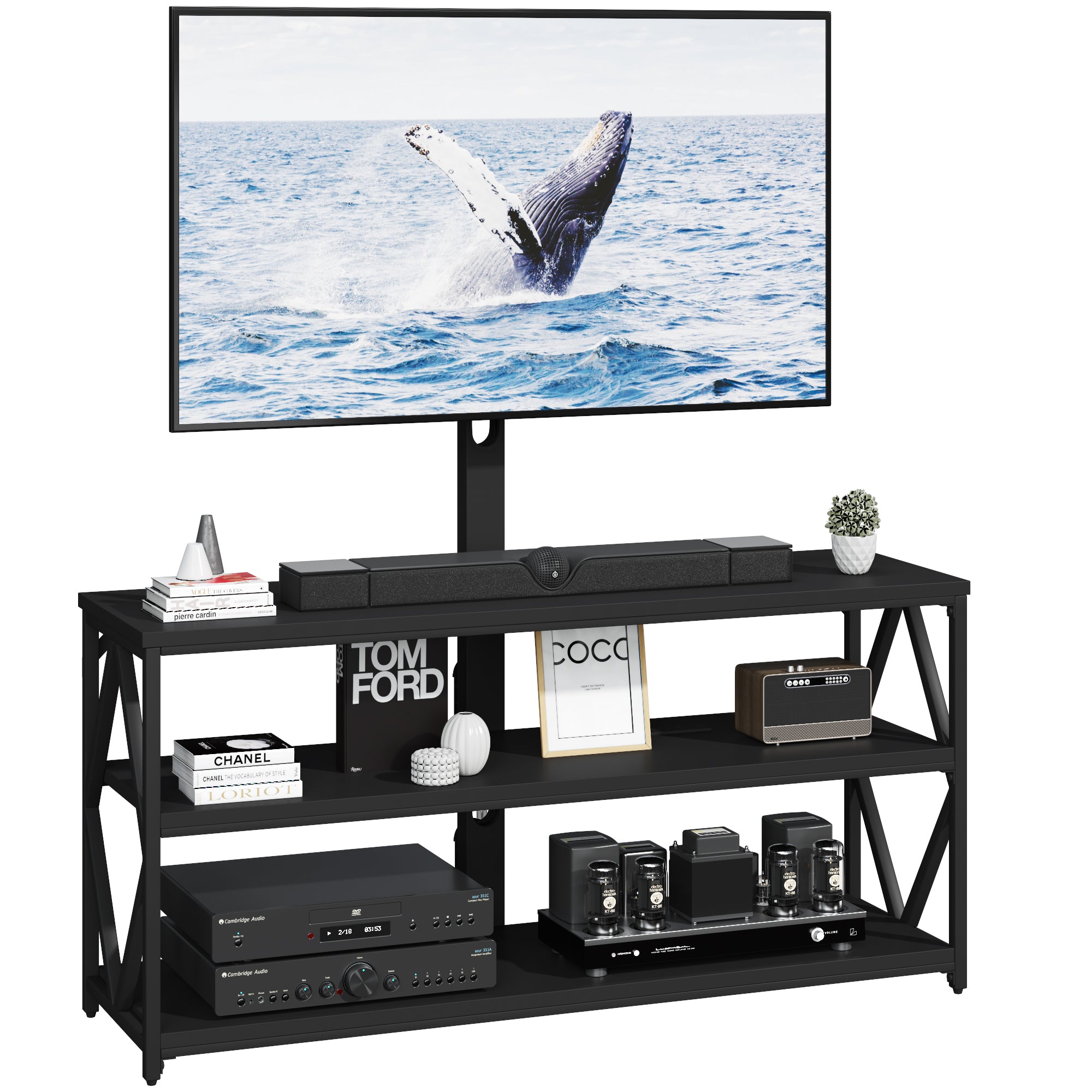 homall-tv-lowboard-32-65-zoll-fernsehtisch-schwarz-mit-steckdose image 1