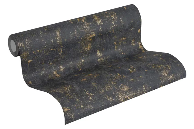 a-s-cr-ation-used-look-vliestapete-2307-82-schwarz-gold image 1