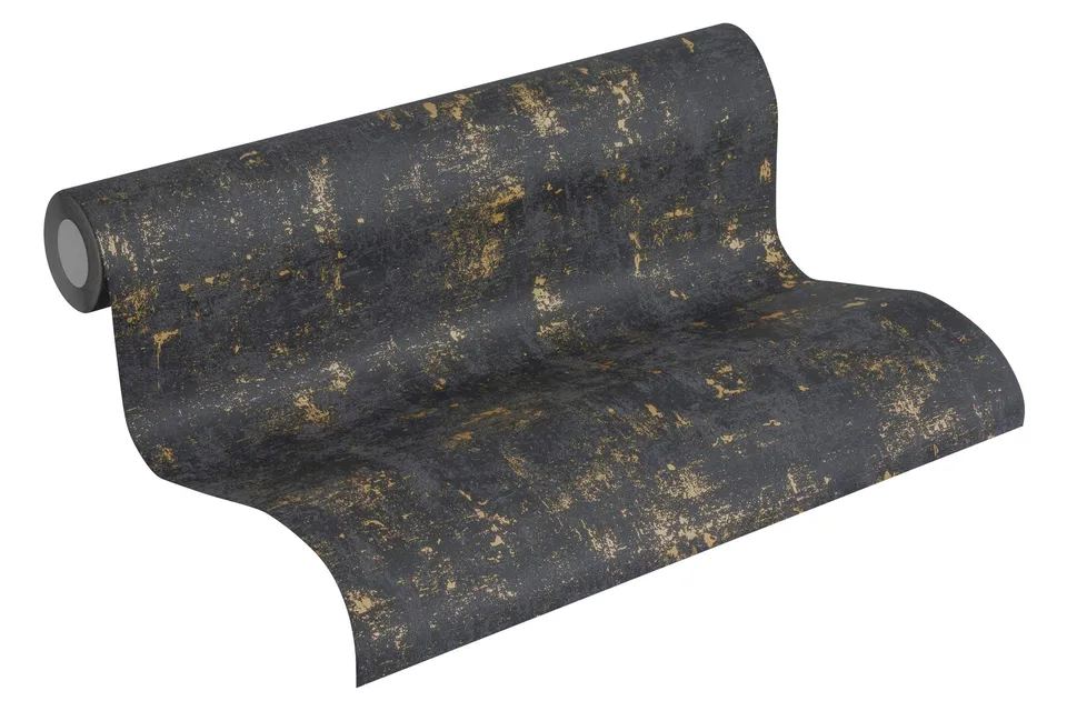 a-s-cr-ation-used-look-vliestapete-2307-82-schwarz-gold image 1