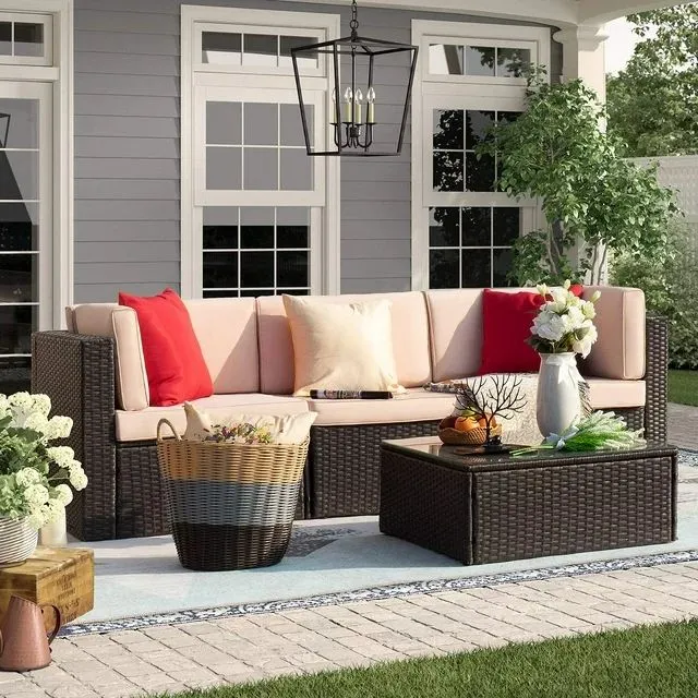 homall-patio-furniture-4-teilige-rattan-lounge-beige image 1