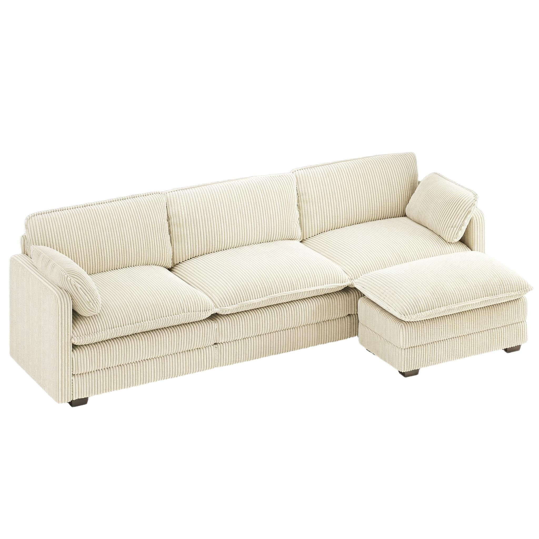 bealife-ar88-sofa-2-sitzer-beige-168cm-cord-mit-ottomane image 2