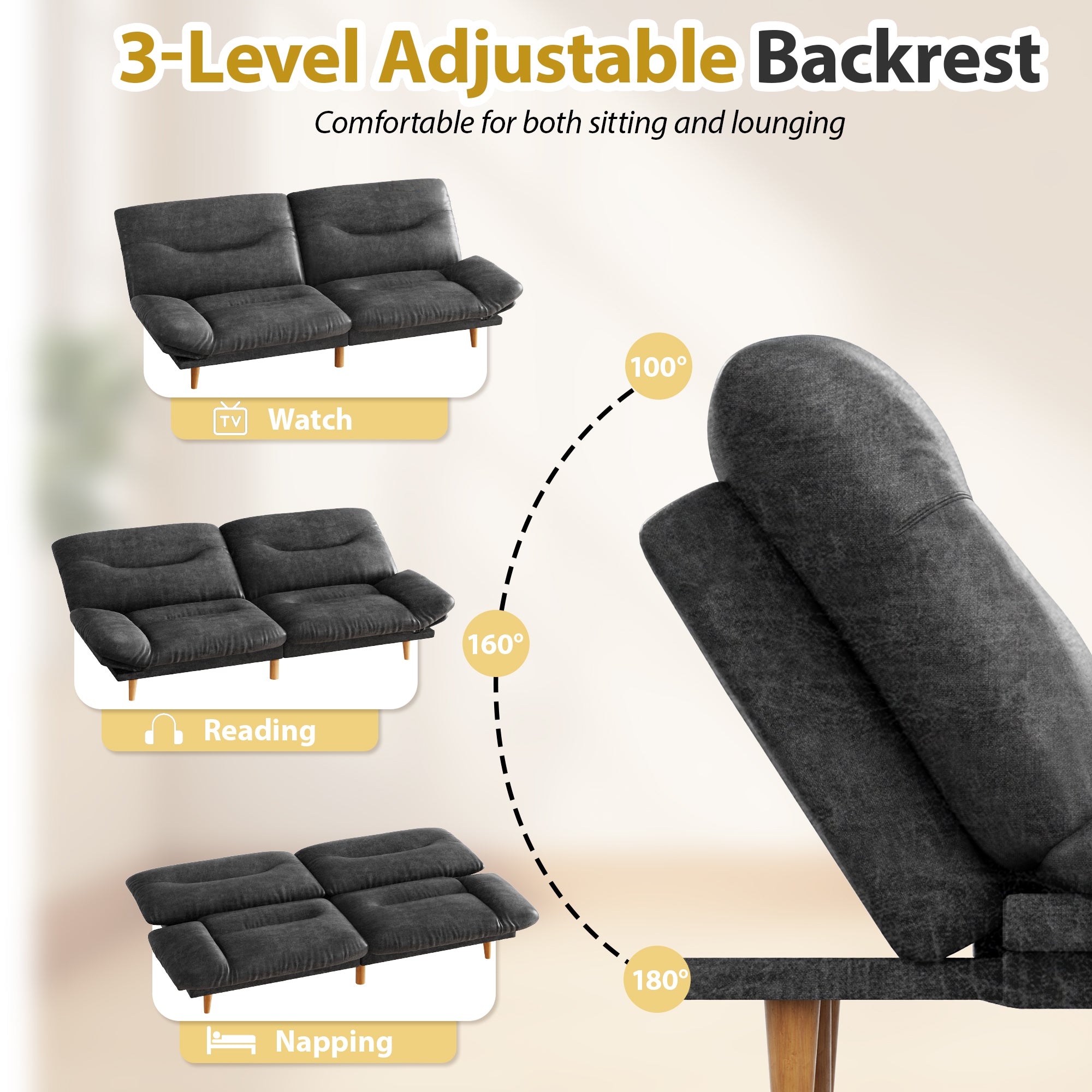 homall-sofa-futon-schlafsofa-pu-schwarz-165-cm image 4