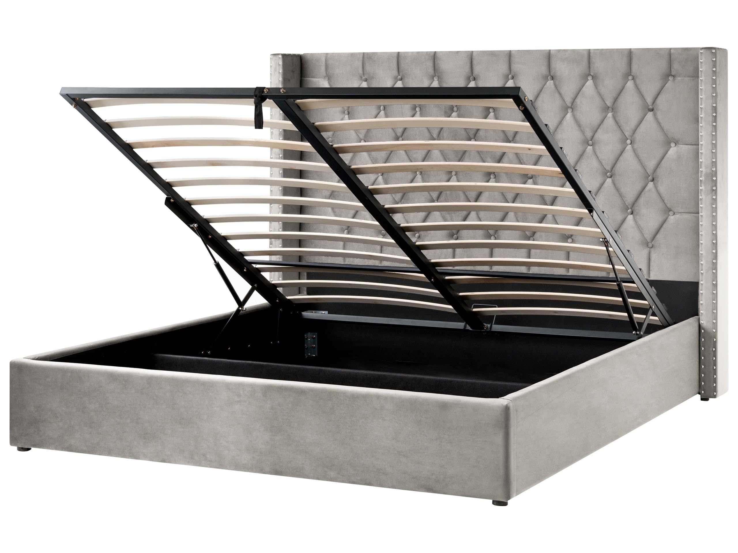 beliani-betten-lubbon-samtbett-180x200-hellgrau-mit-bettkasten image 1