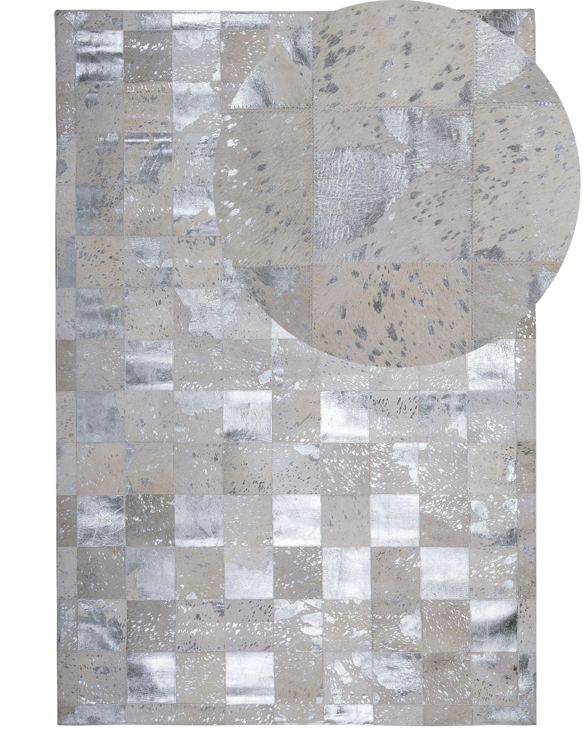 beliani-yazir-lederteppich-160x230-beige-silbern-patchwork image 1