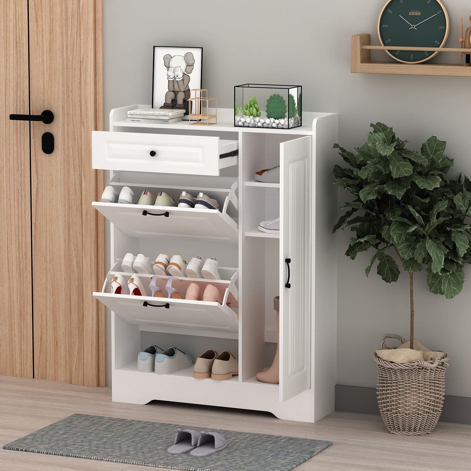 homall-shelf-schuhschrank-wei-schmal-mit-klappen-und-schublade image 6