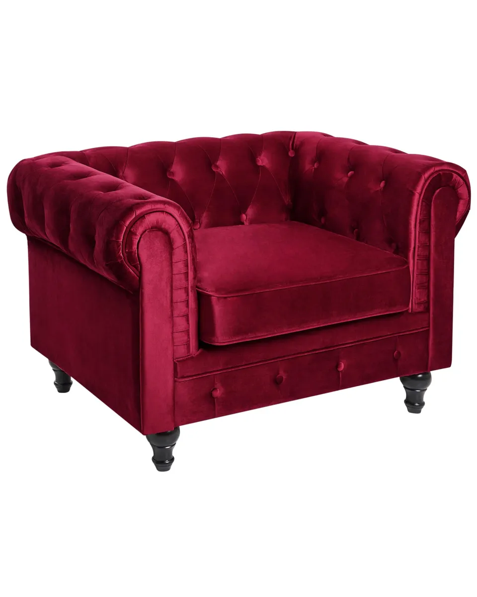 beliani-chesterfield-sessel-samt-dunkelrot-englischer-stil image 1