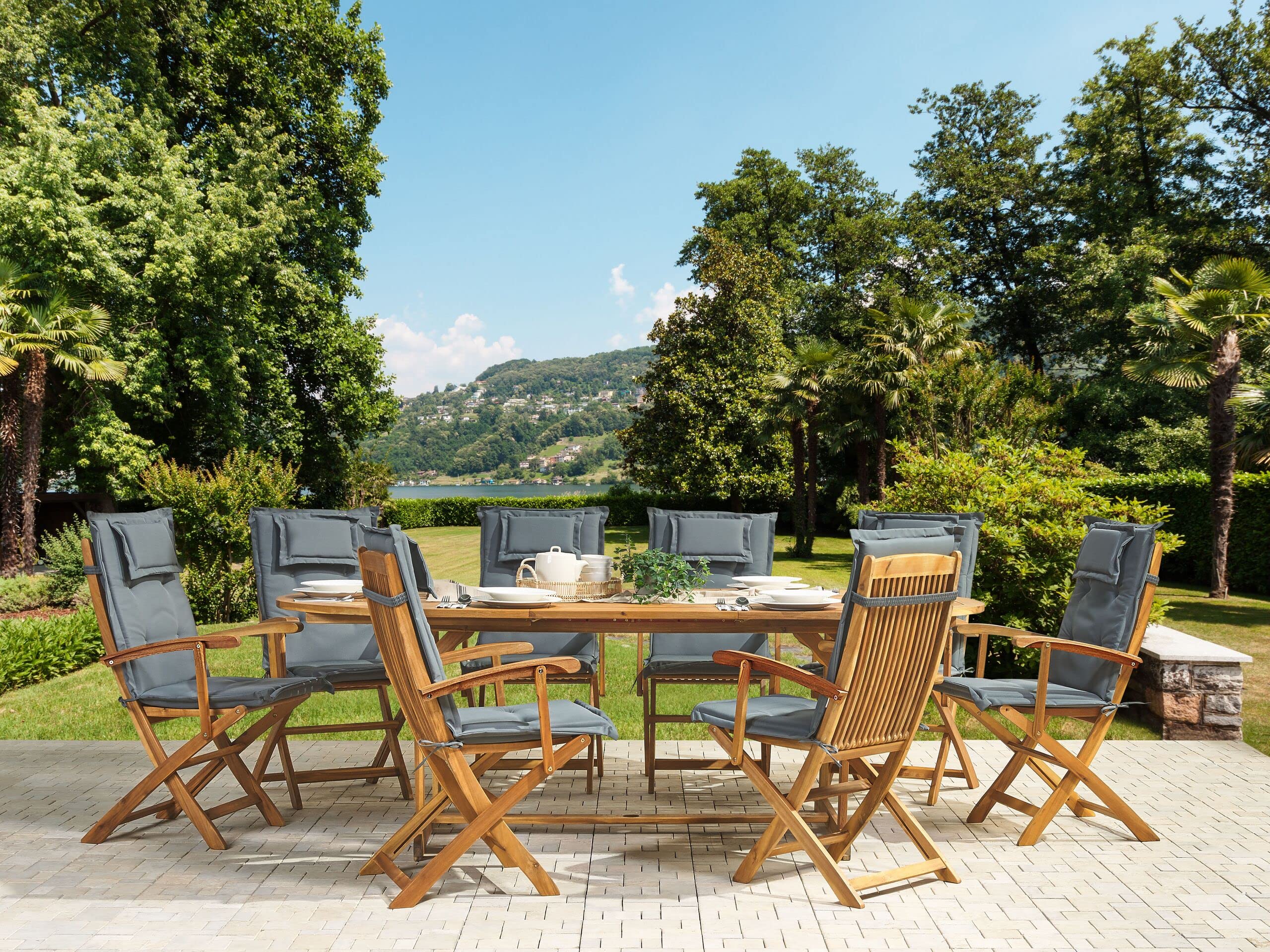 beliani-maui-set-ausziehtisch-220-cm-akazie-mit-8-st-hlen-graphit image 2