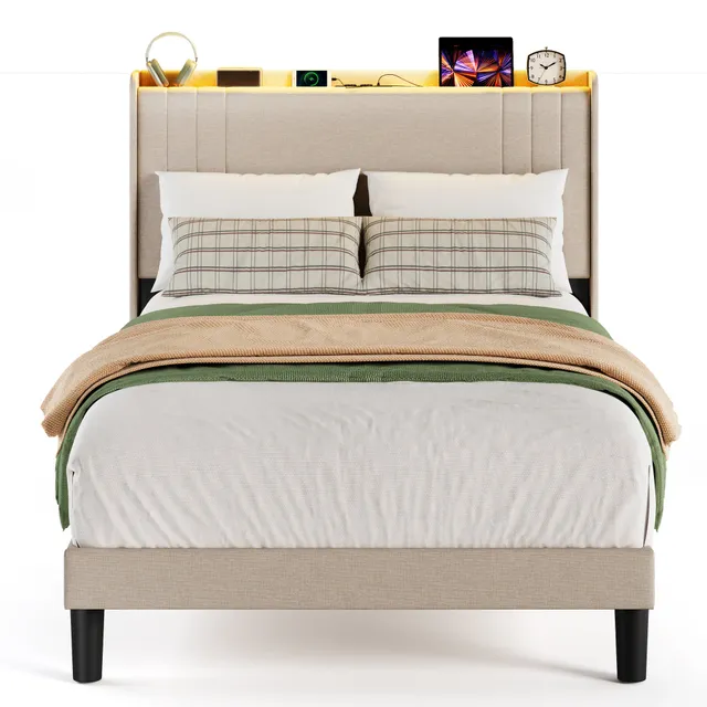 bealife-bf28-einzelbett-120x200-beige-mit-led-und-ladestation image 1
