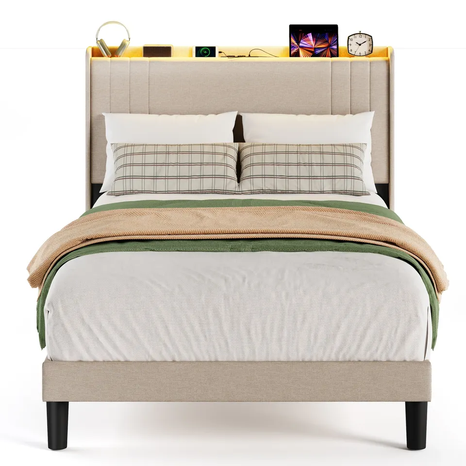 bealife-bf28-einzelbett-120x200-beige-mit-led-und-ladestation image 1
