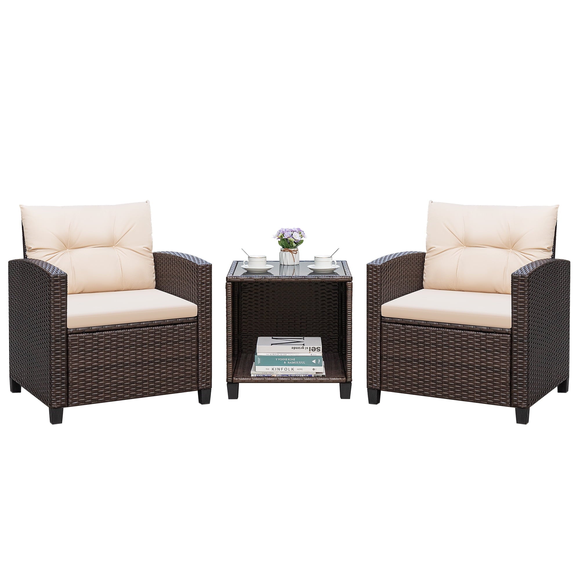 homall-patio-furniture-bistro-set-rattan-beige-3-teilig image 2