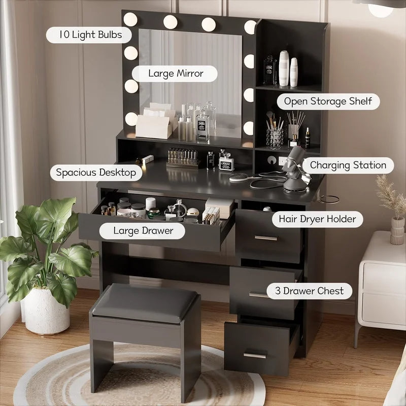 homall-bedroom-schminktisch-mit-spiegel-wei-led-steckdose image 2