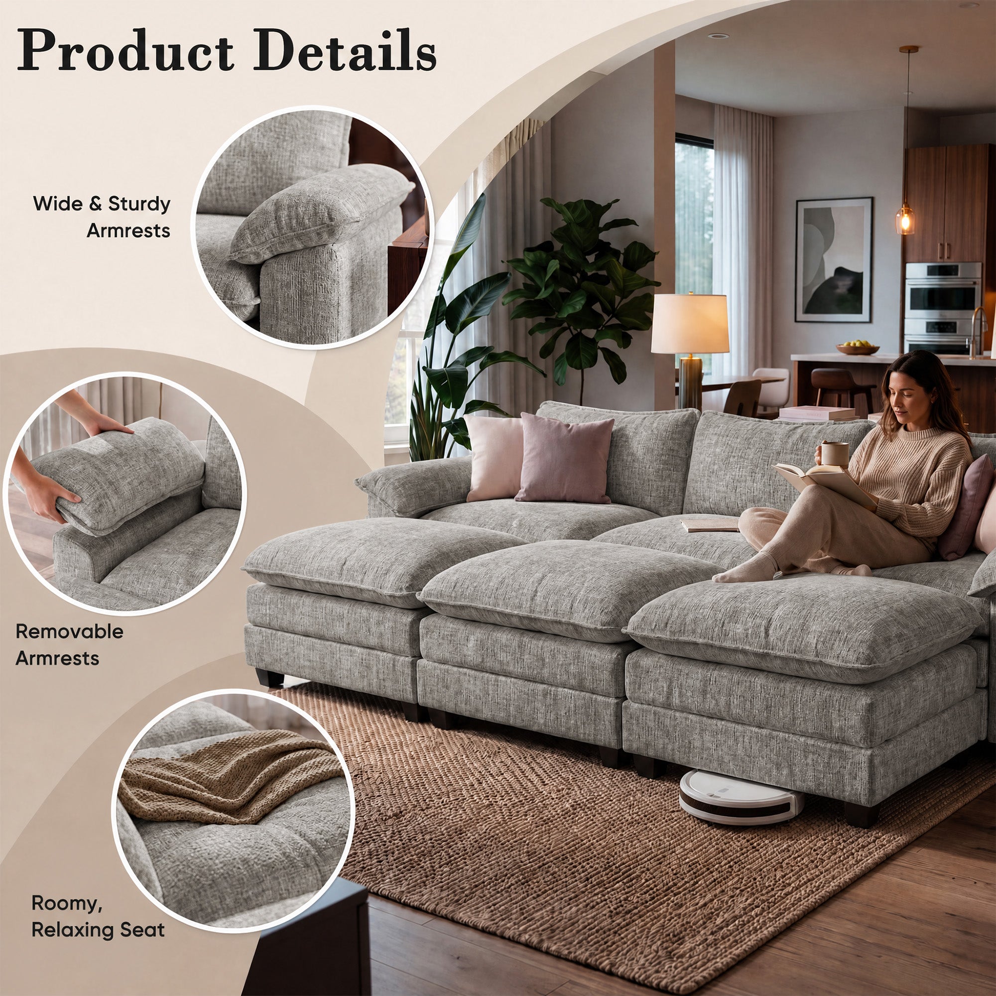 homall-sofa-119-zoll-modular-3-sitzer-couch-grau-chenille image 8