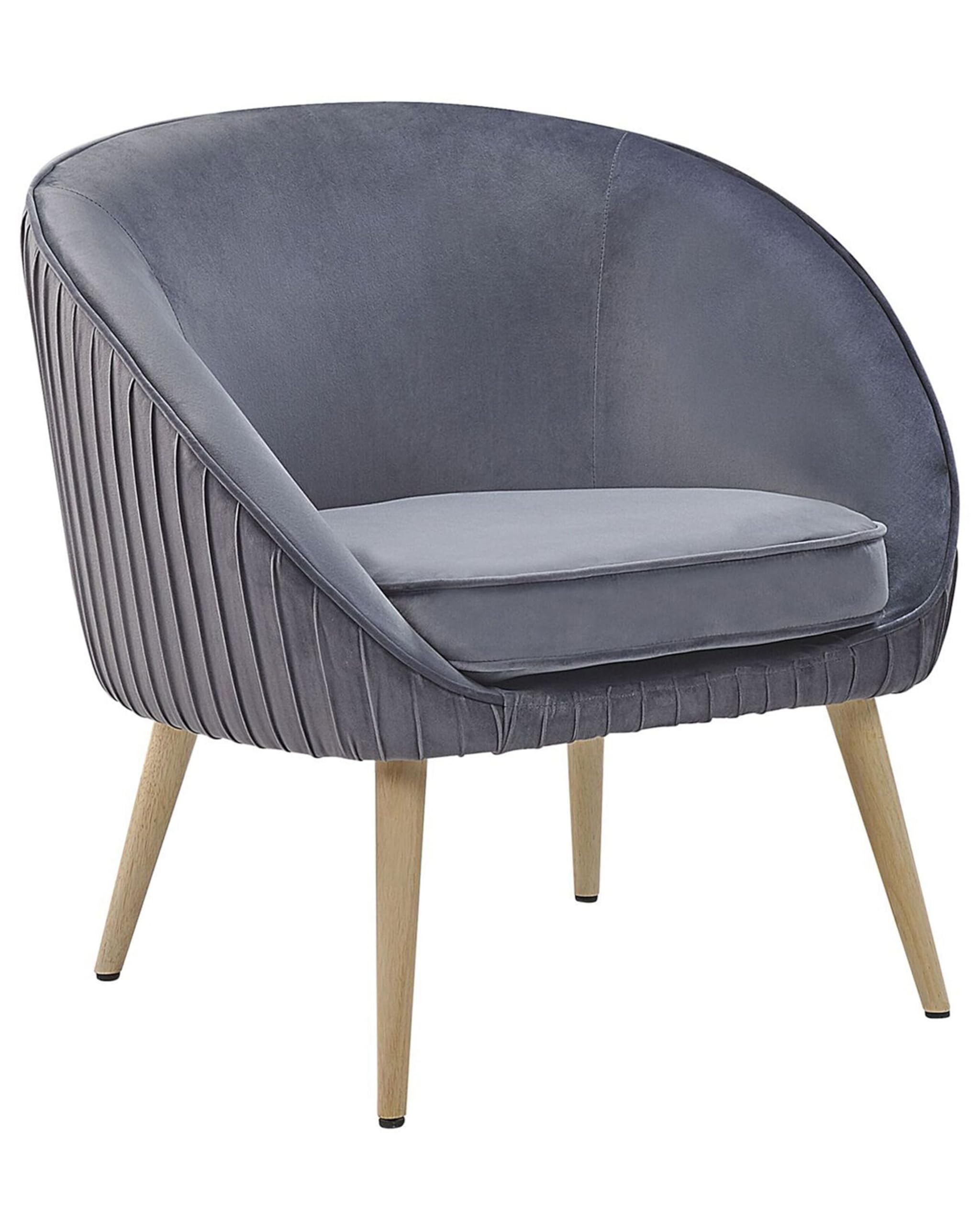 beliani-tromso-retro-sessel-samt-grau-mit-holzbeinen image 1