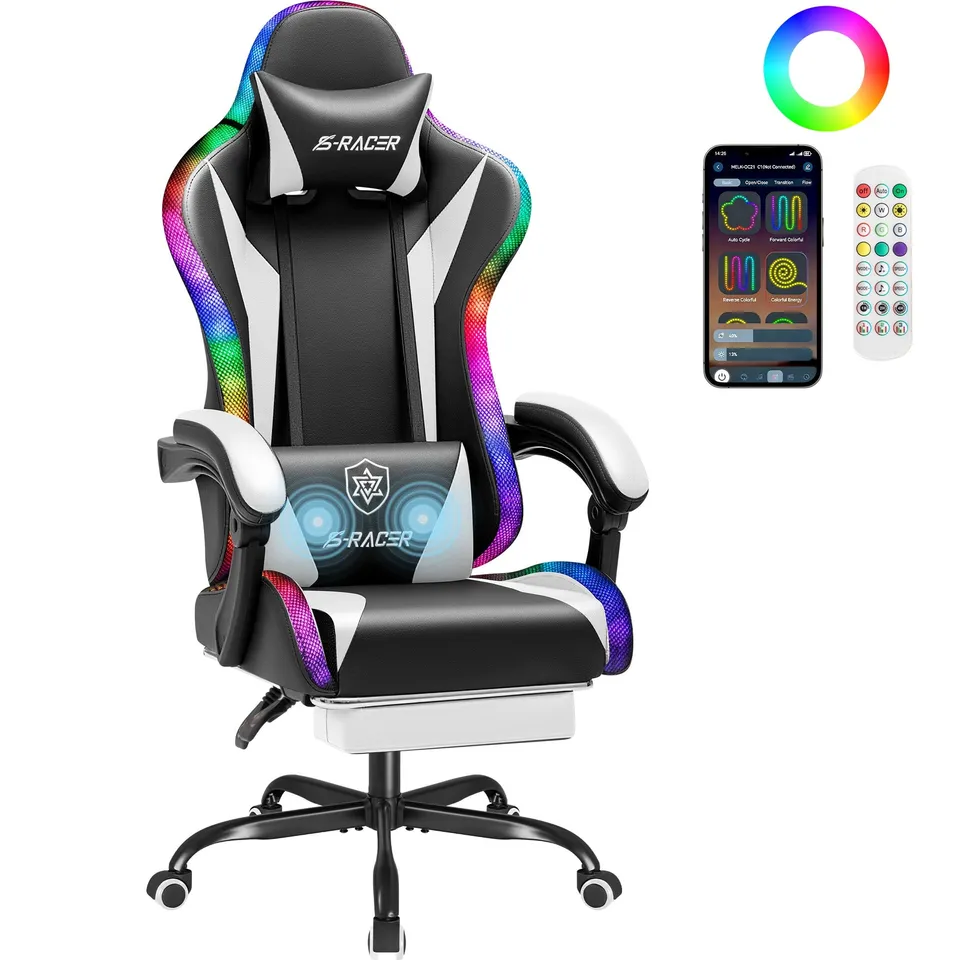 homall-gaming-chair-gaming-stuhl-led-schwarz-mit-fu-st-tze image 1
