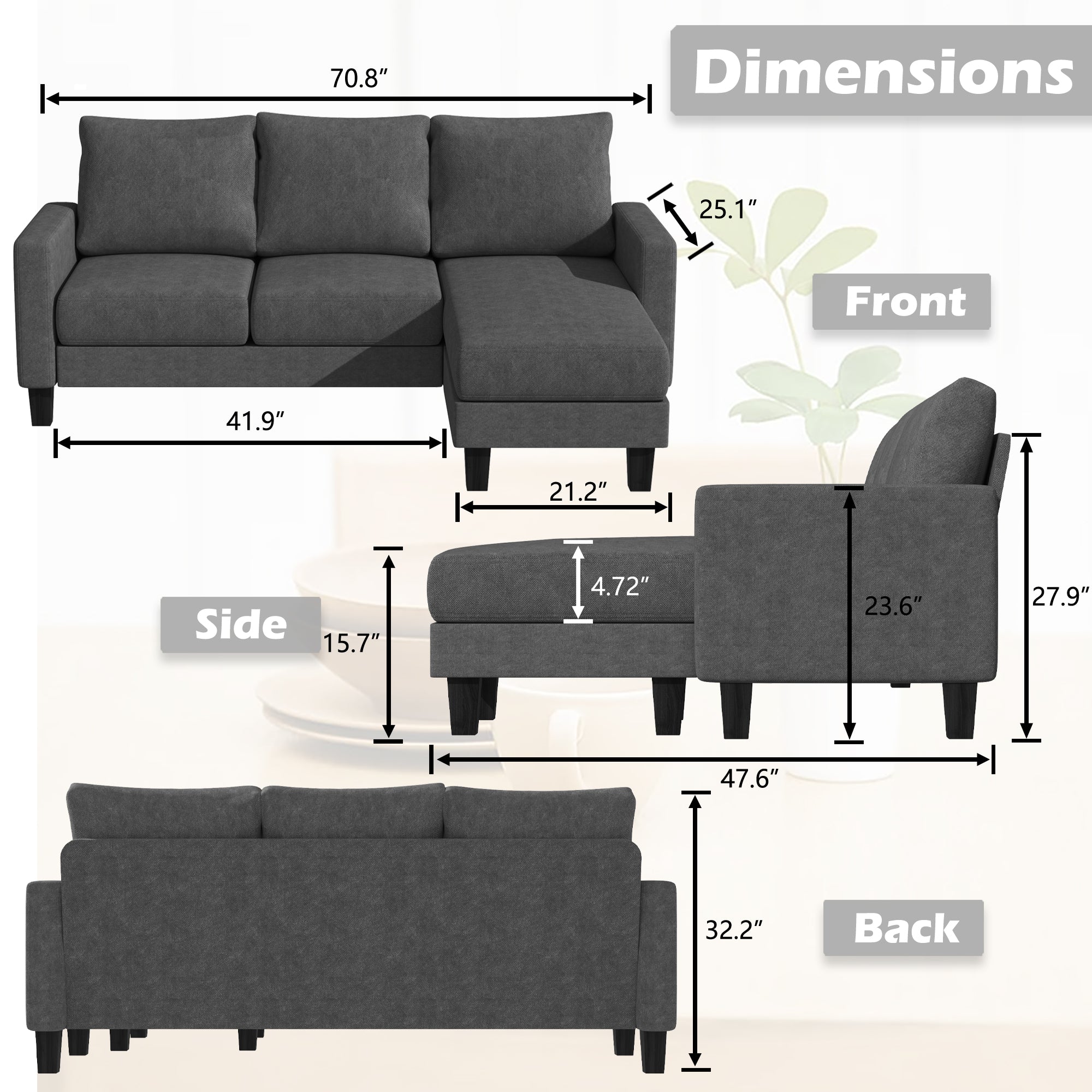homall-sofa-ecksofa-l-form-leinencouch-grau image 5