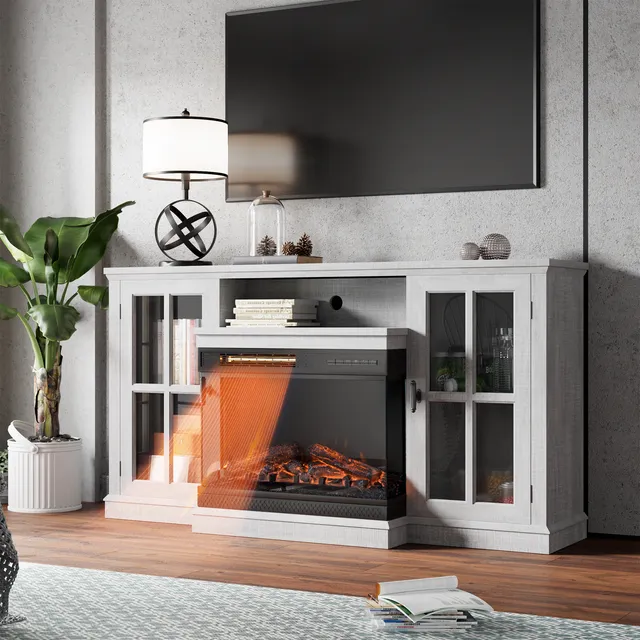 homall-tv-stand-lowboard-65-zoll-mit-kamin-schwarz-3-seitig-glas image 1