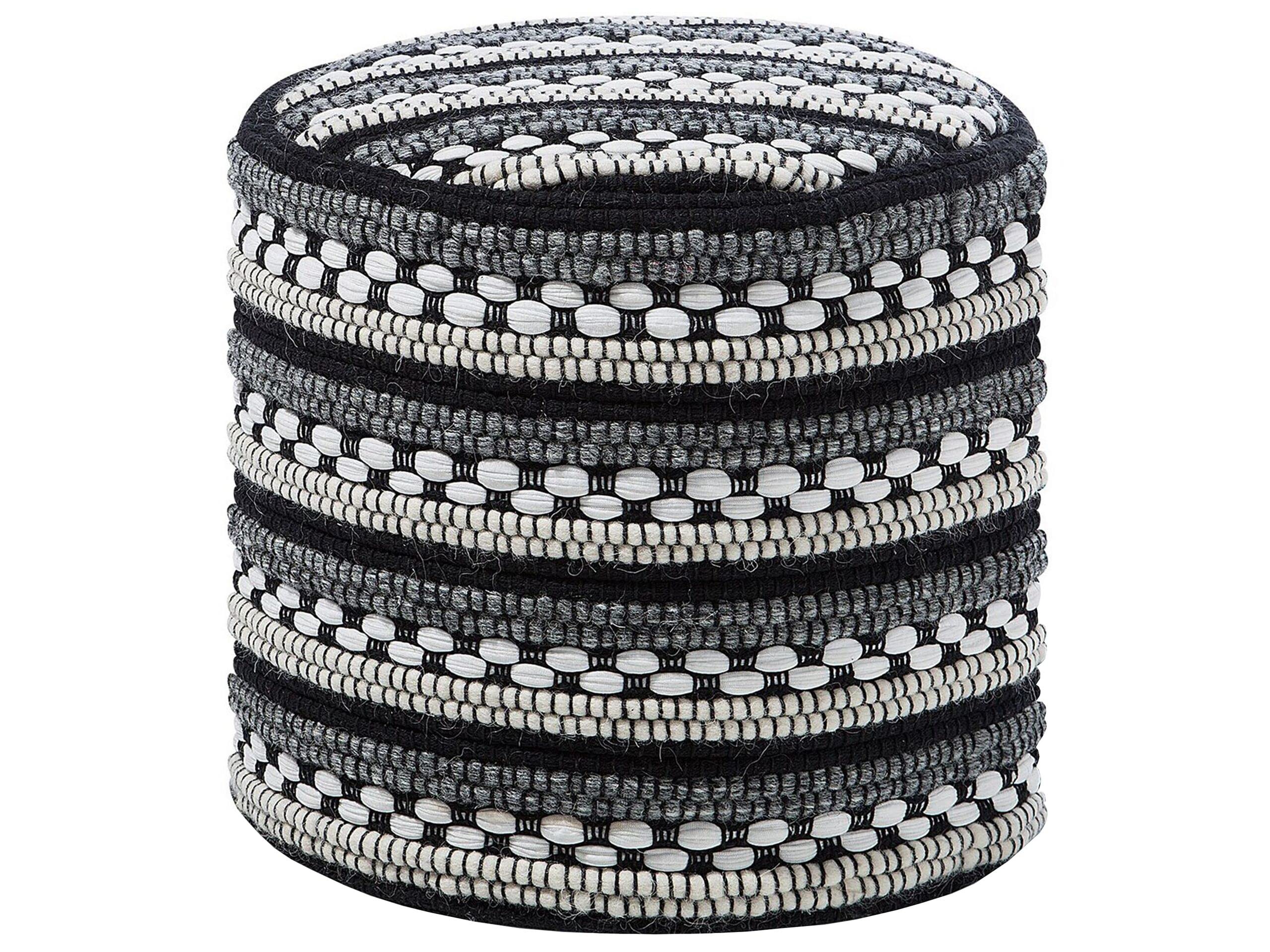 beliani-guntur-pouf-gestrickt-wei-schwarz-boho image 1